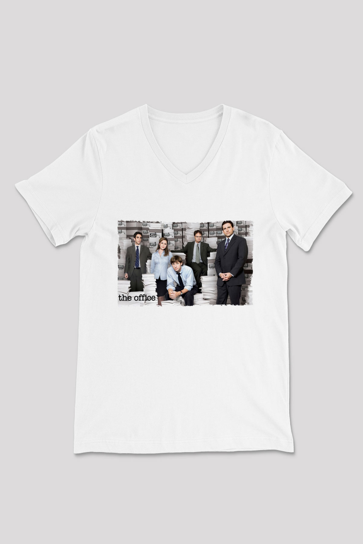 Unisex The Office Baskılı Beyaz V Yaka Tişört
