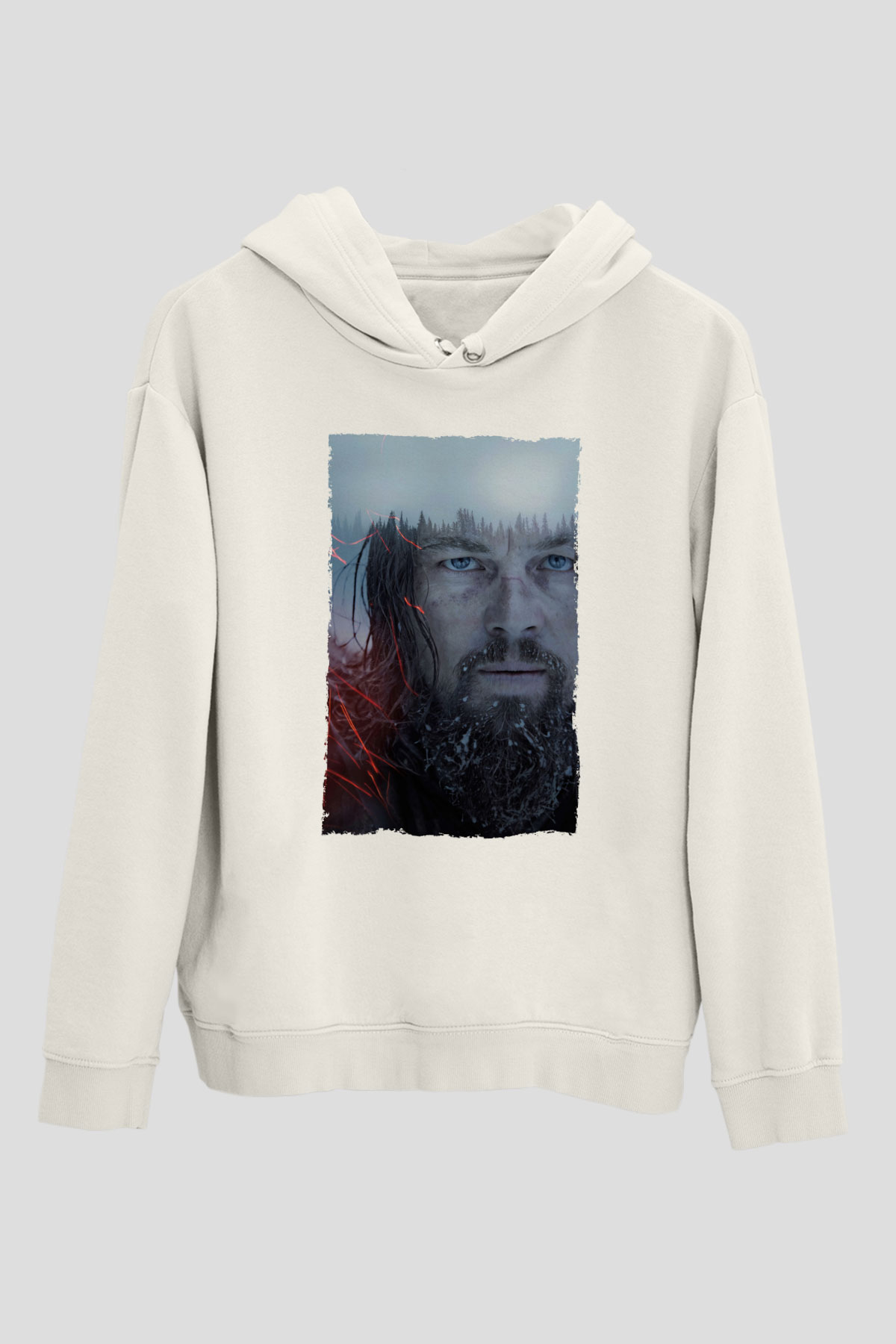 Unisex The Revenant Baskılı Beyaz Kapüşonlu Sweatshirt