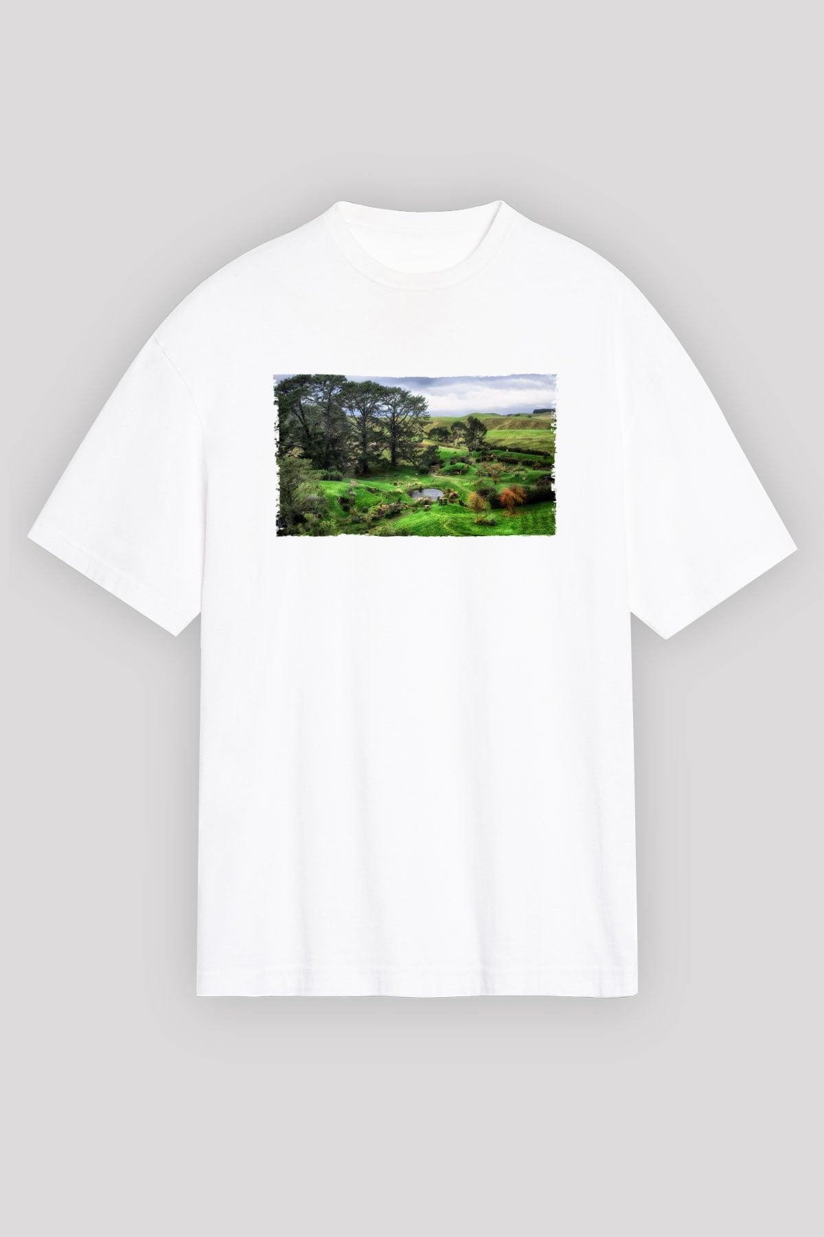 Unisex The Shire Baskılı Beyaz Oversize Oversize T-shirt
