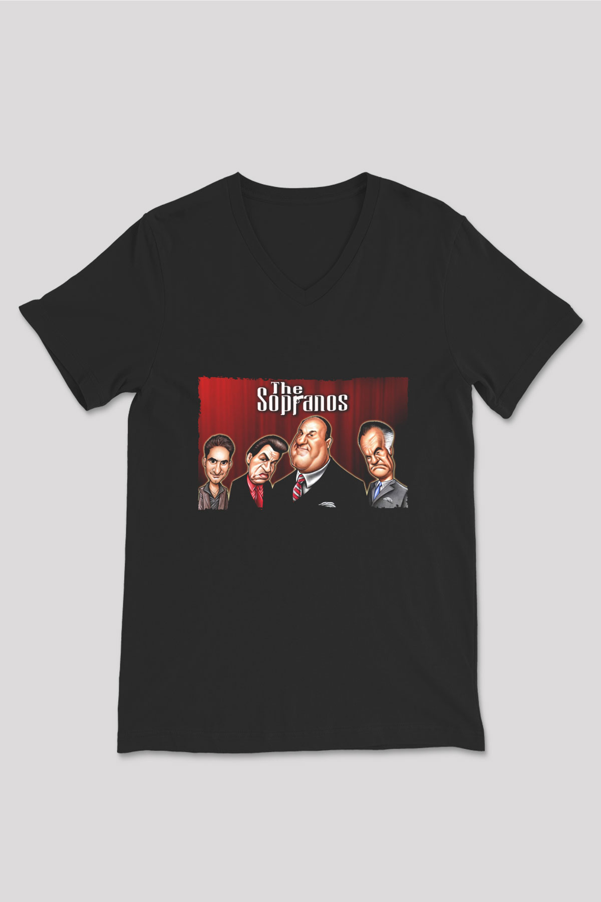 Unisex The Sopranos Baskılı Siyah V Yaka Tshirt
