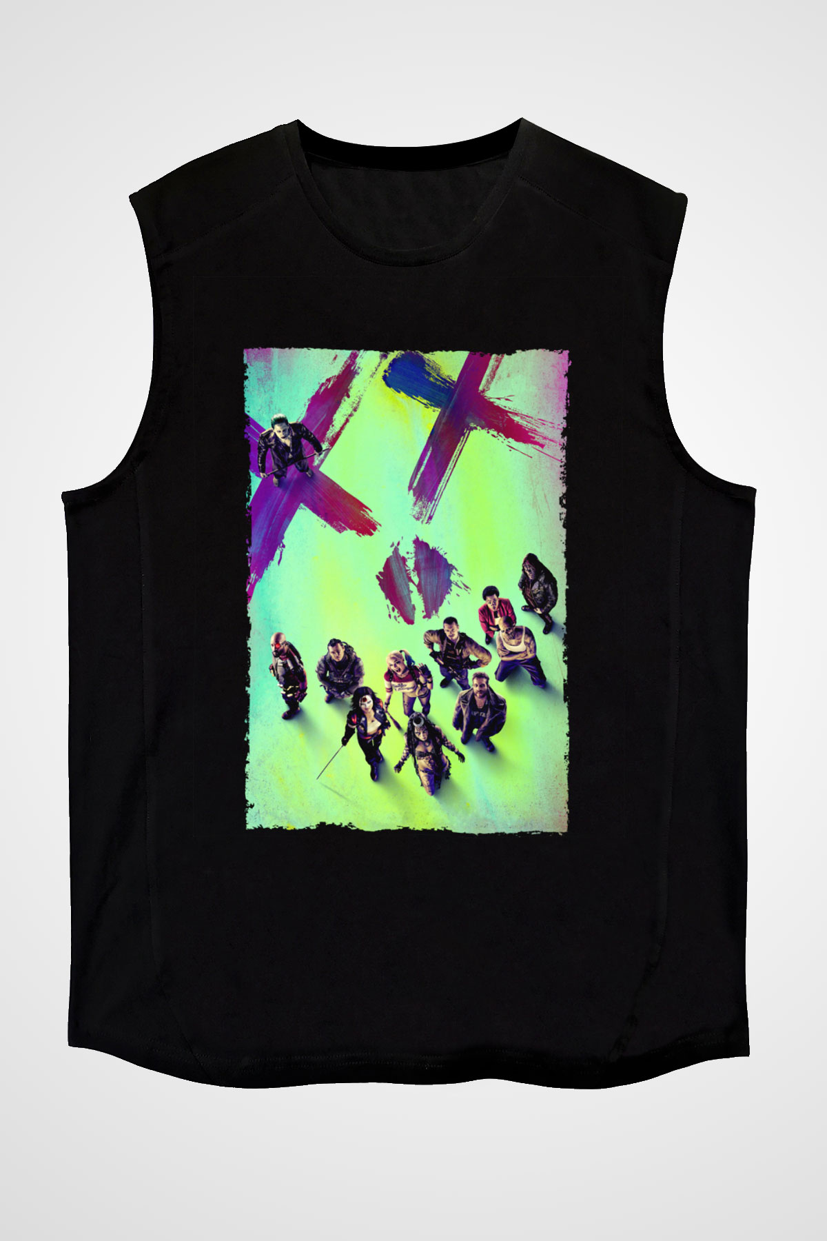 Unisex The Suicide Squad İntihar Timi (The Suicide Squad) Baskılı Siyah Kolsuz T-shirt