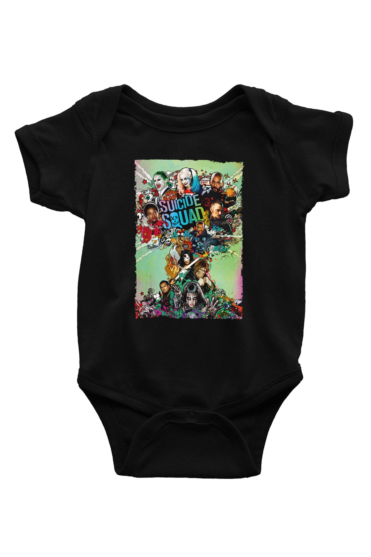 Unisex The Suicide Squad İntihar Timi (The Suicide Squad) Baskılı Siyah Bebek Body - Zıbın