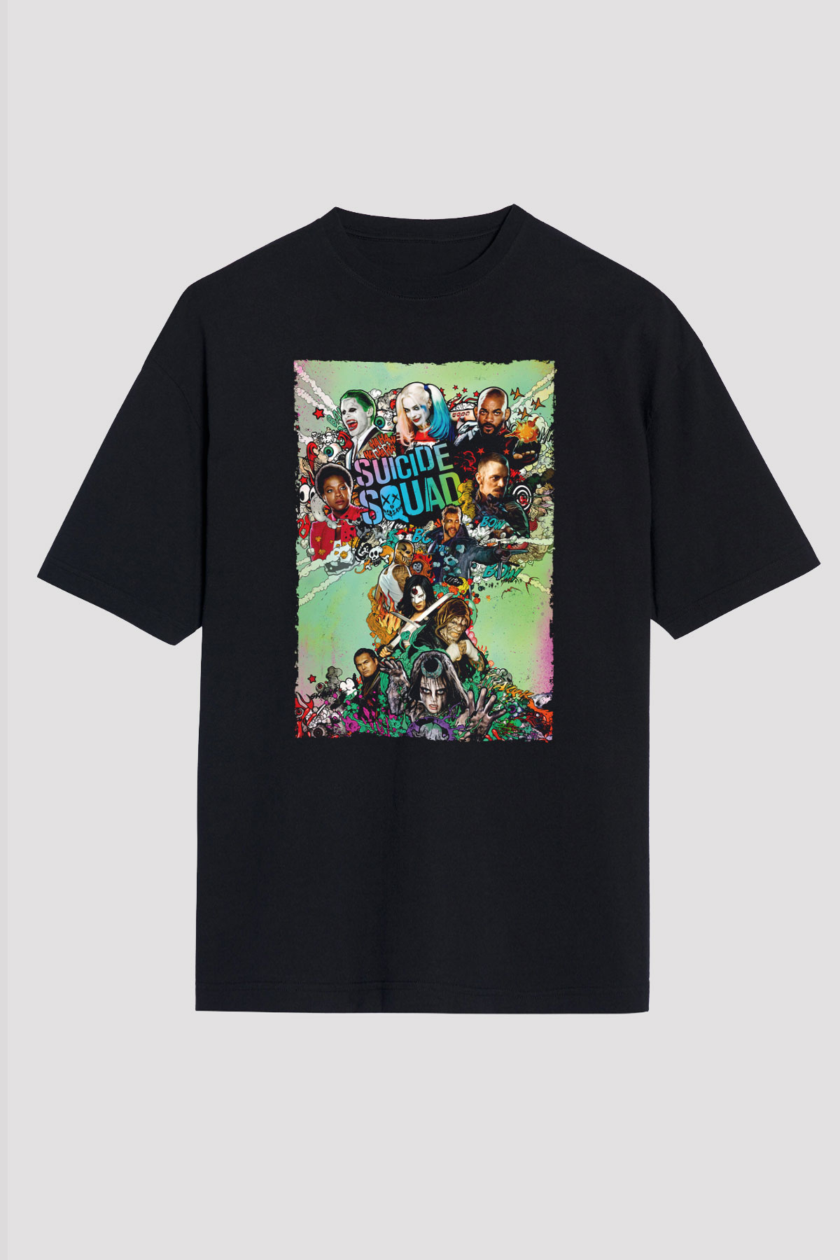 Unisex The Suicide Squad İntihar Timi (The Suicide Squad) Baskılı Siyah Oversize Tshirt