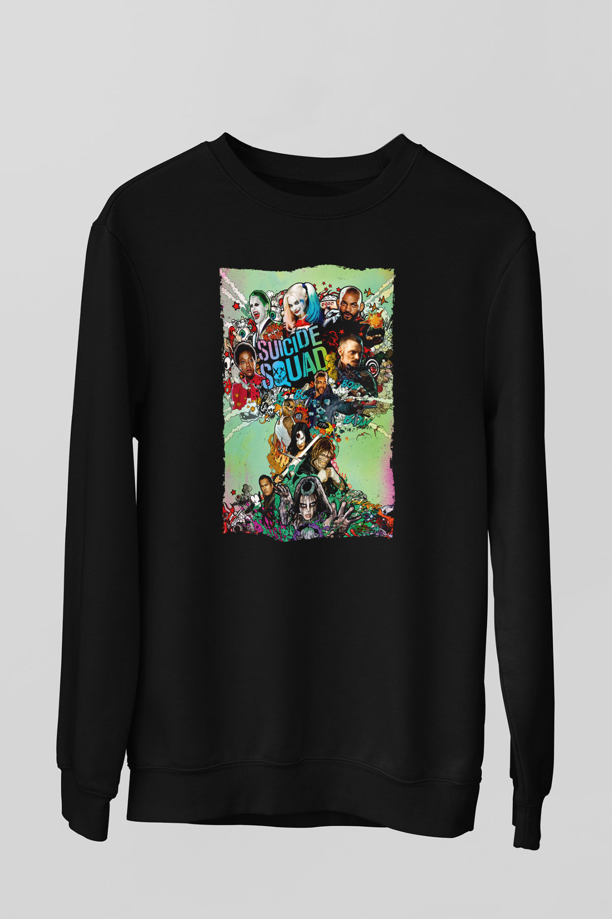 Unisex The Suicide Squad İntihar Timi (The Suicide Squad) Baskılı Siyah Sweatshirt