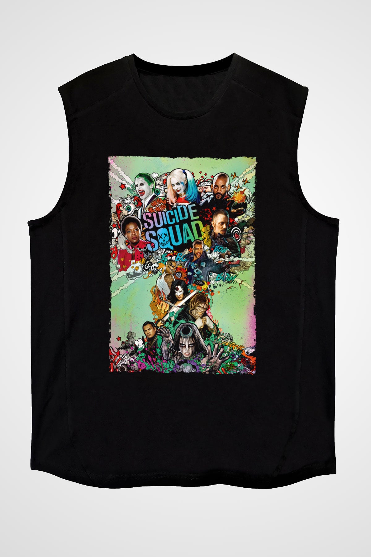 Unisex The Suicide Squad İntihar Timi (The Suicide Squad) Baskılı Siyah Kolsuz Tshirt