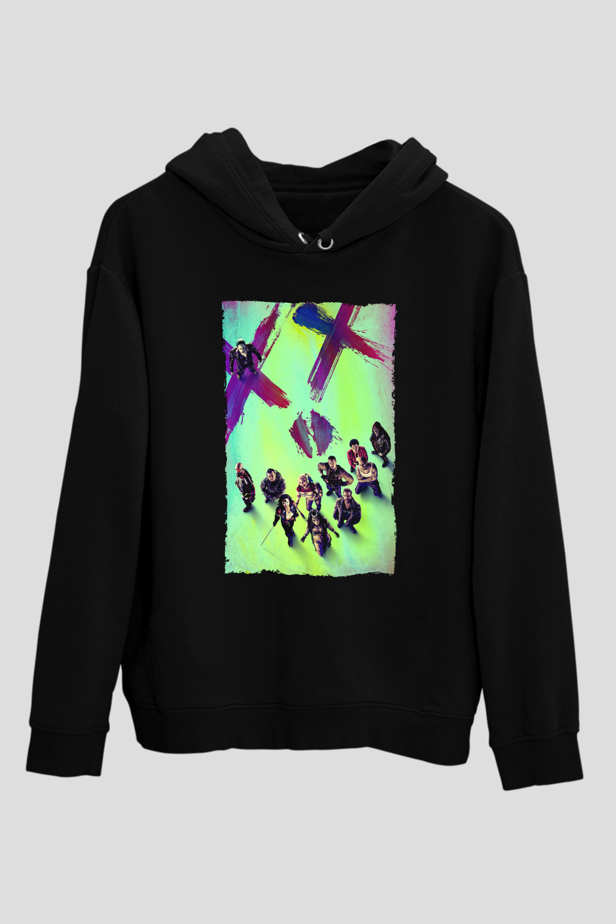 Unisex The Suicide Squad İntihar Timi (The Suicide Squad) Baskılı Siyah Kapüşonlu Sweatshirt