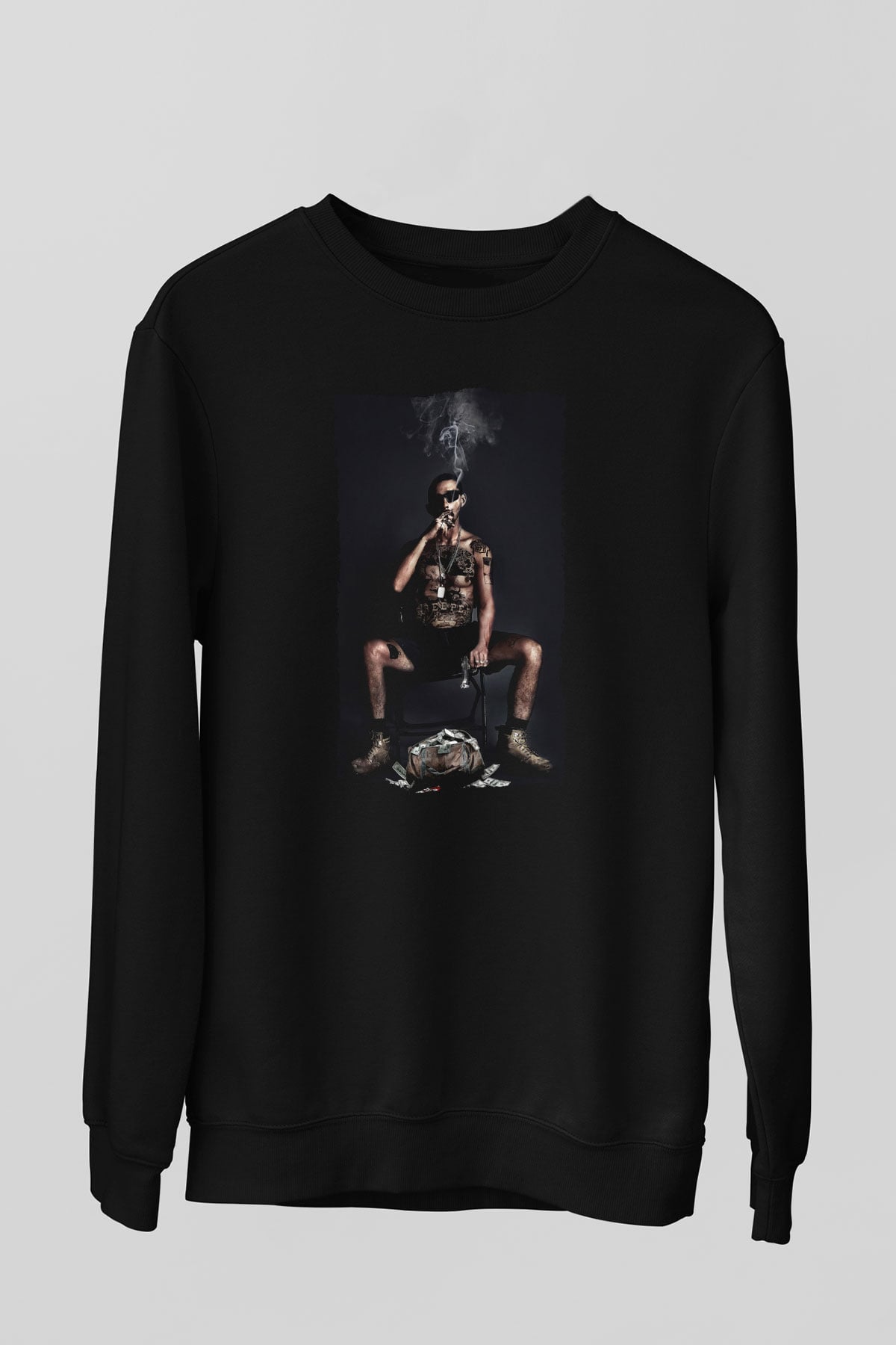 Unisex The Tax Collector Baskılı Siyah Sweatshirt