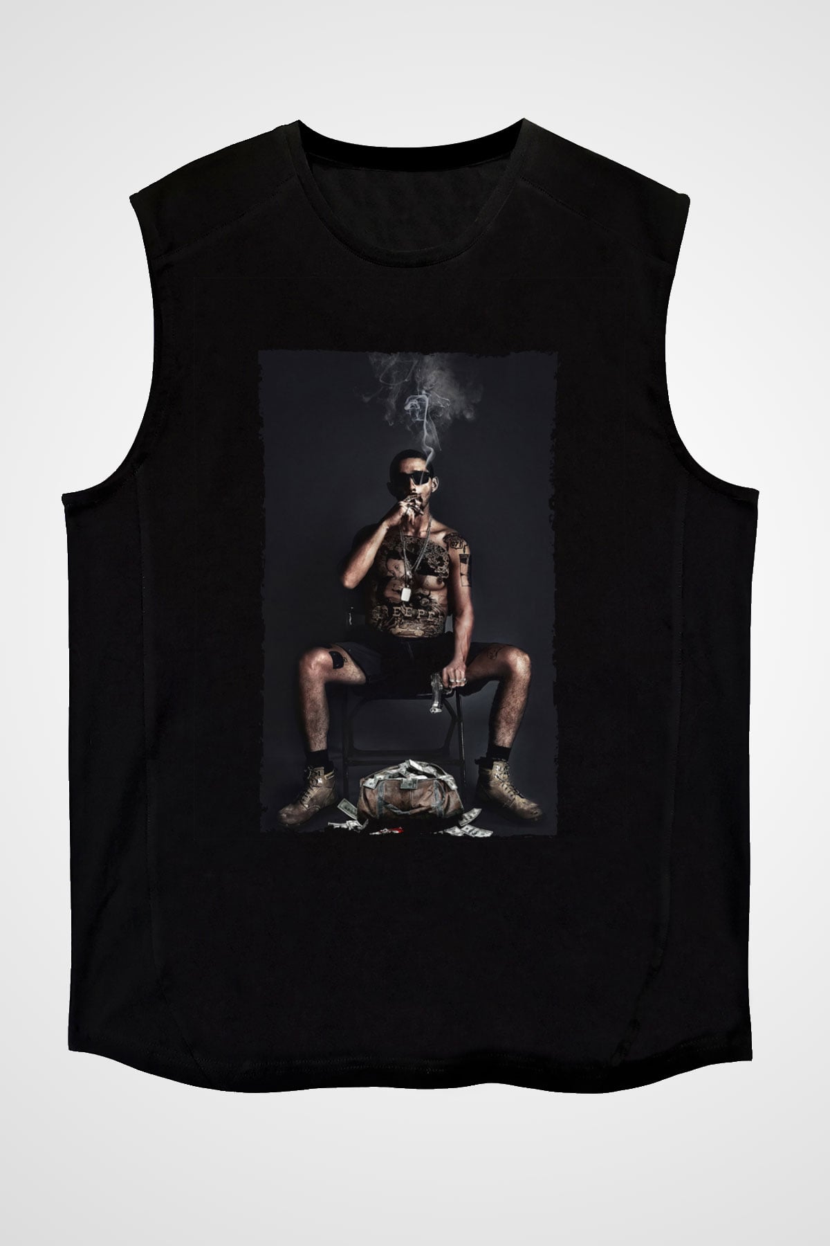 Unisex The Tax Collector Baskılı Siyah Kolsuz Tshirt