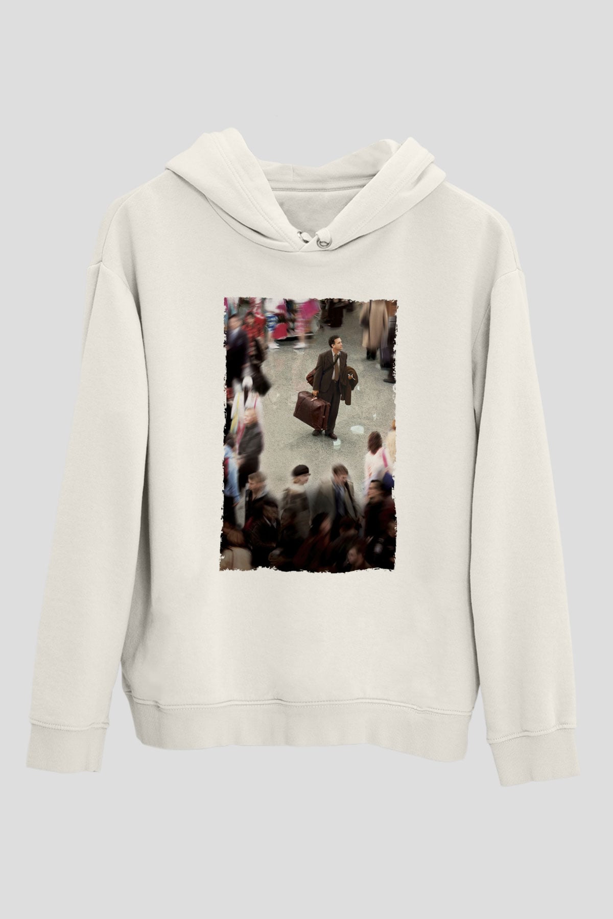 Unisex The Terminal Baskılı Beyaz Kapüşonlu Sweatshirt