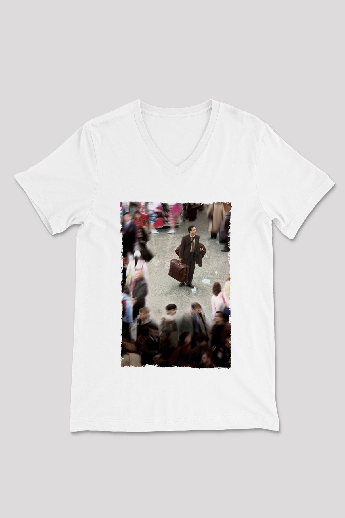 Unisex The Terminal Baskılı Beyaz V Yaka Tshirt