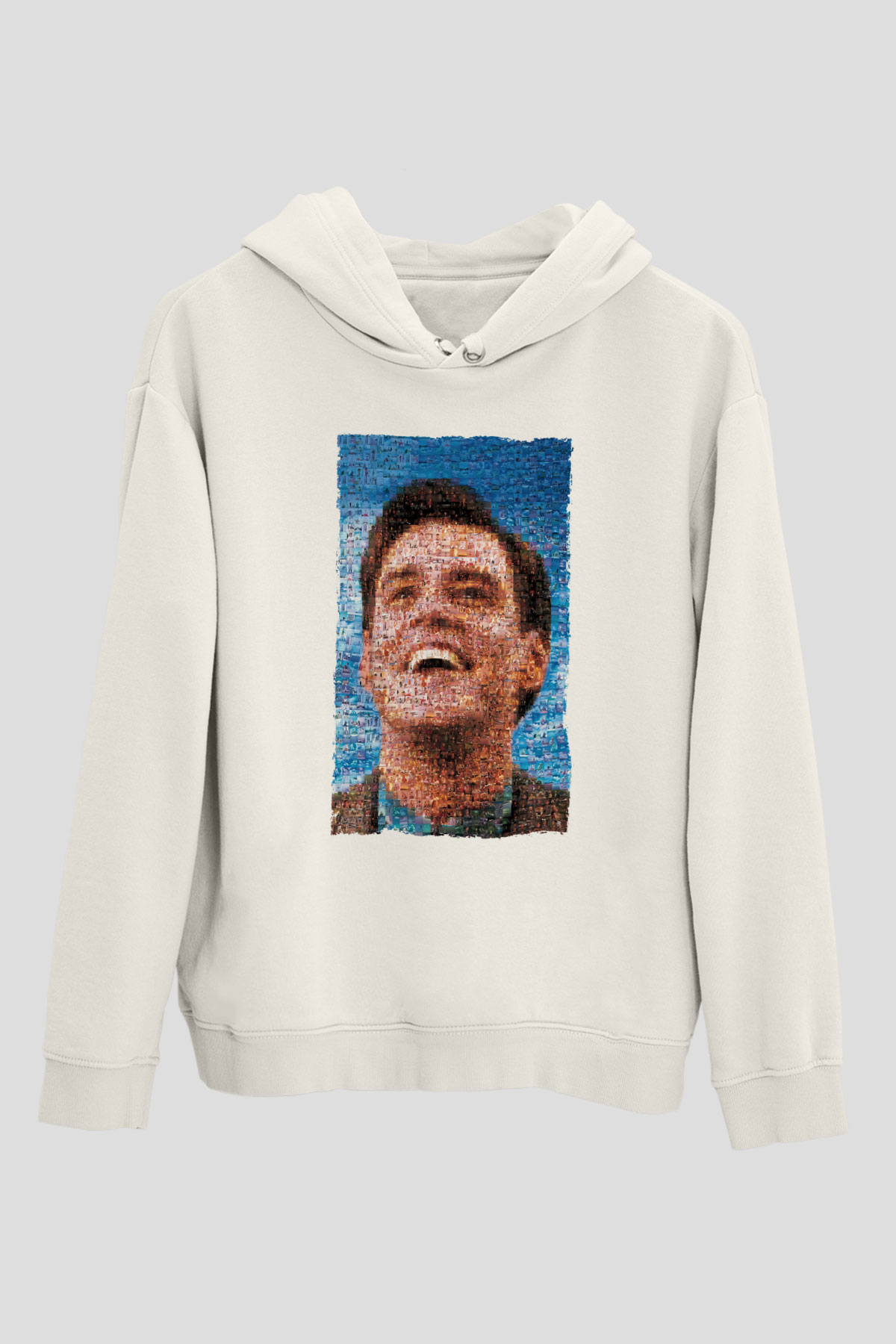 Unisex The Truman Show Baskılı Beyaz Kapüşonlu Sweatshirt