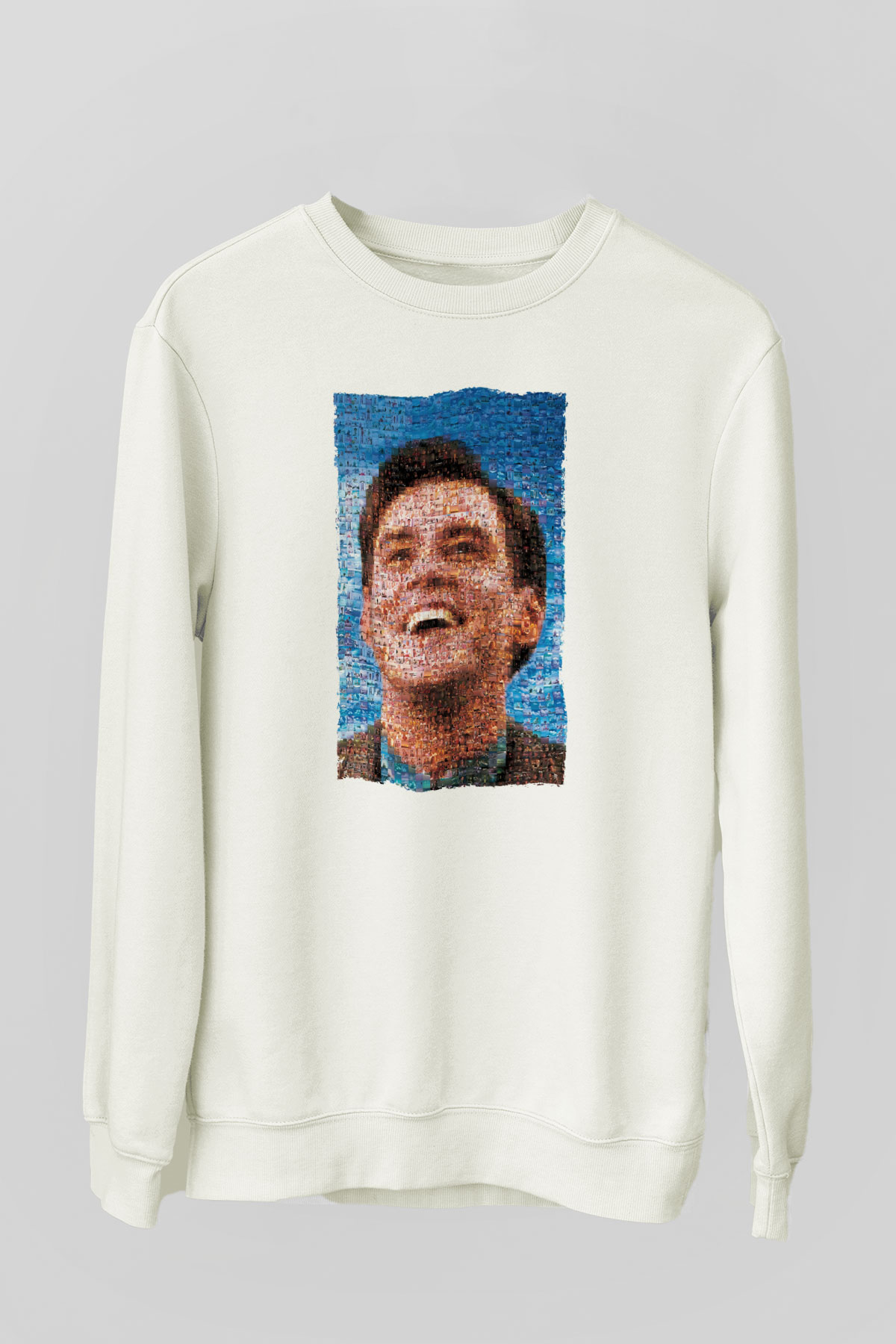 Unisex The Truman Show Baskılı Beyaz Sweatshirt