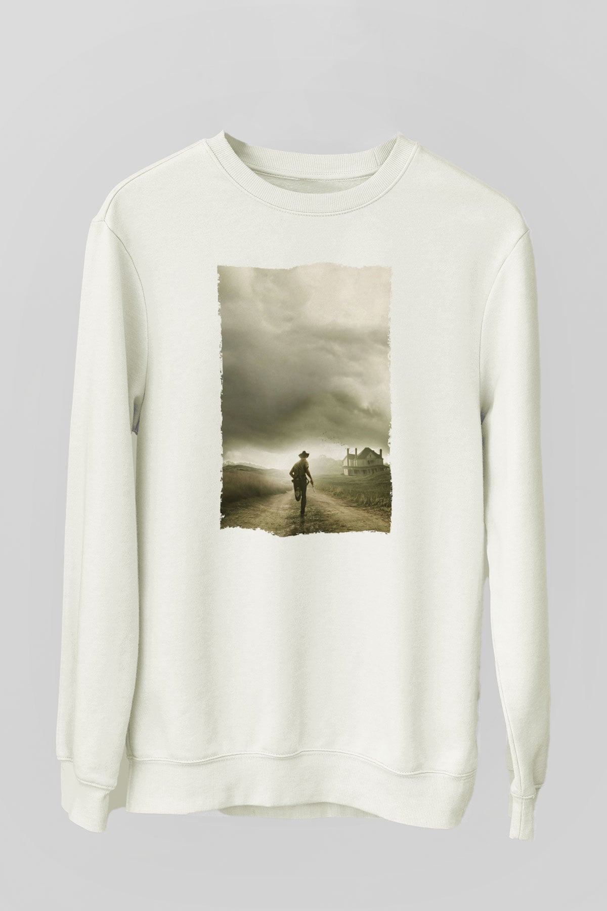 Unisex The Walking Dead Baskılı Beyaz Sweatshirt