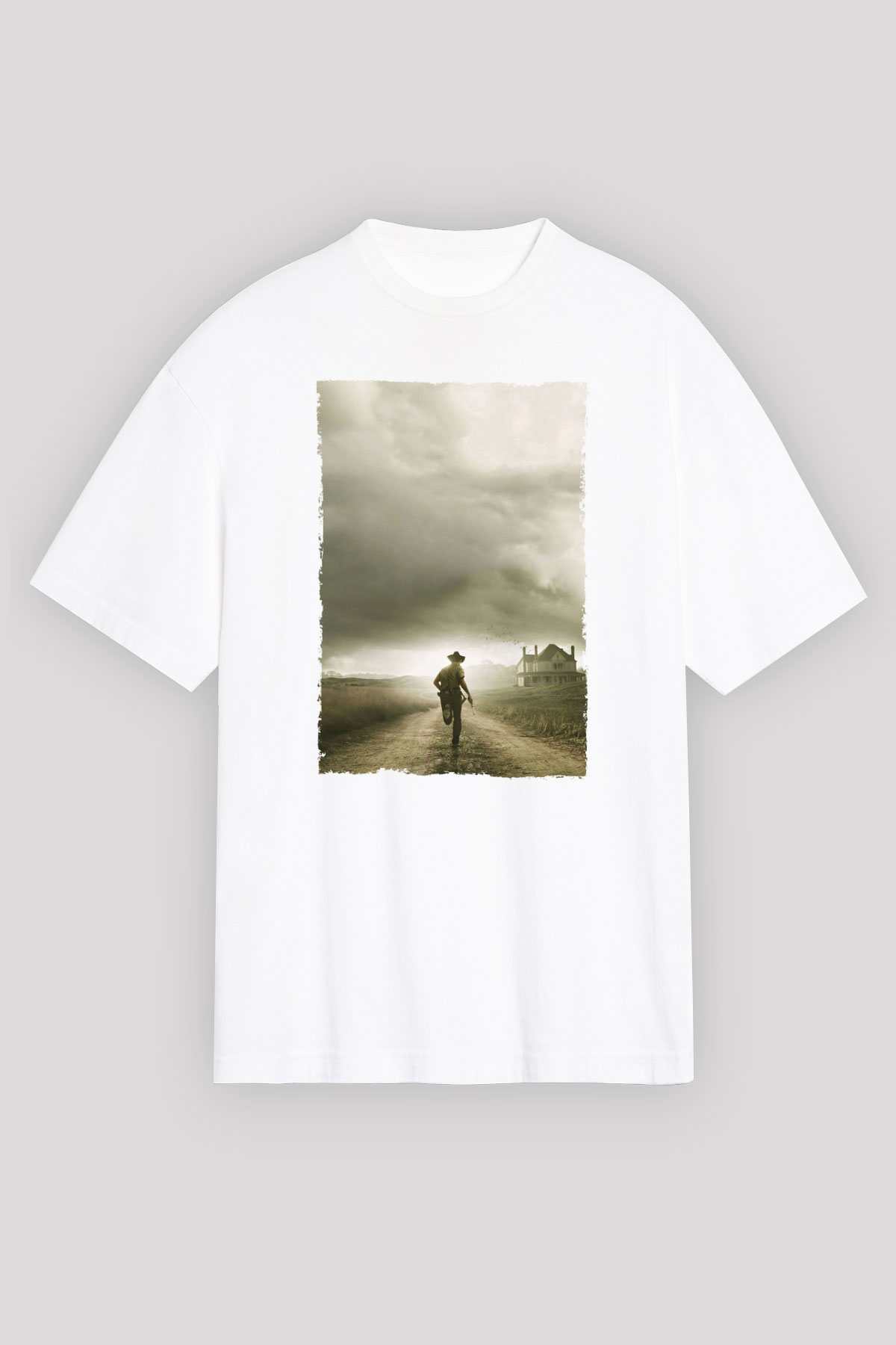 Unisex The Walking Dead Baskılı Beyaz Oversize Tişört
