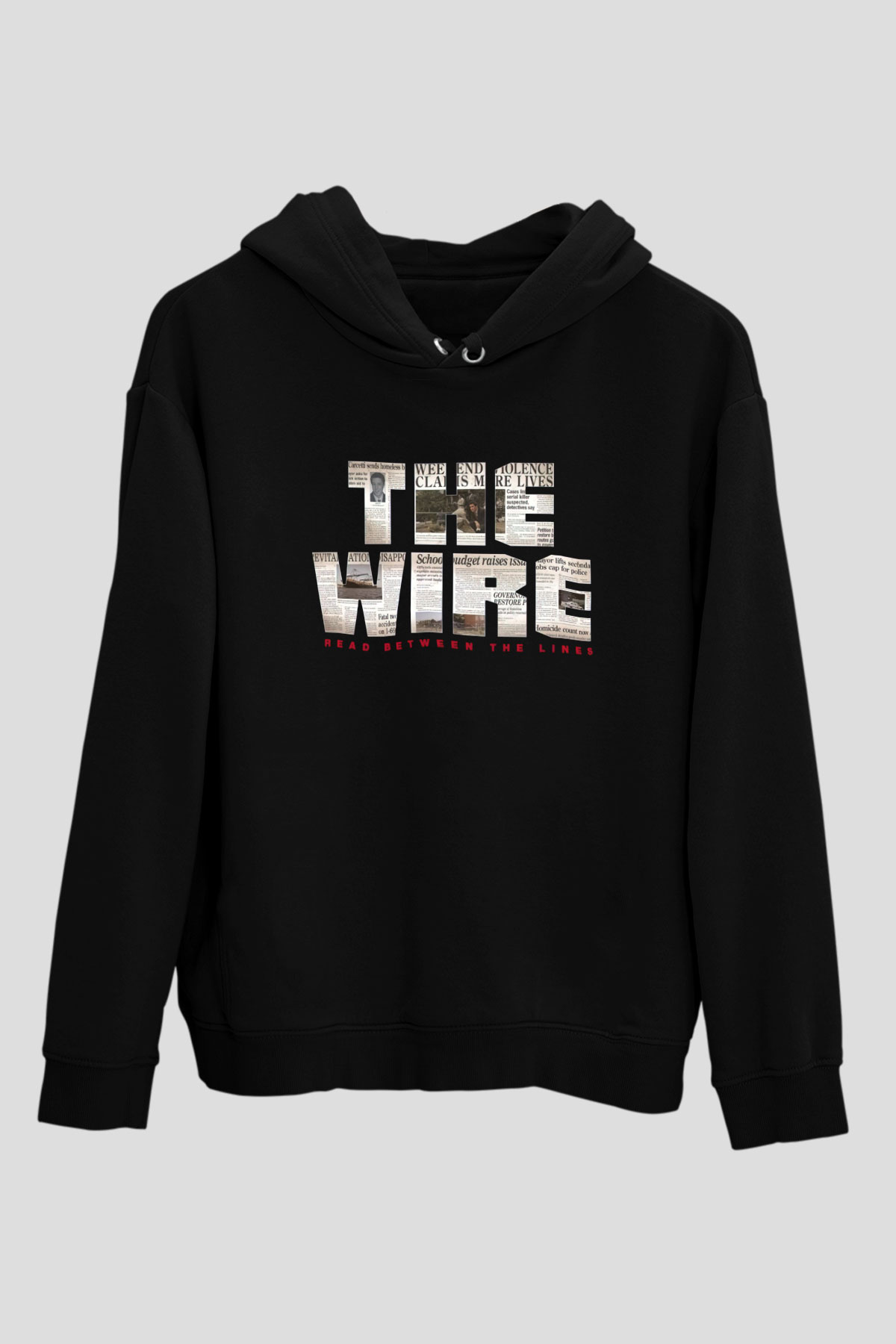 Unisex The Wire Baskılı Siyah Kapüşonlu Sweatshirt