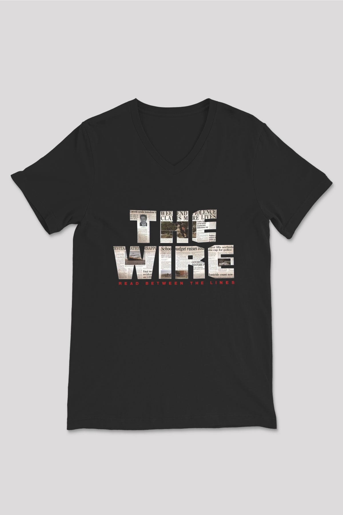 Unisex The Wire Baskılı Siyah V Yaka Tshirt
