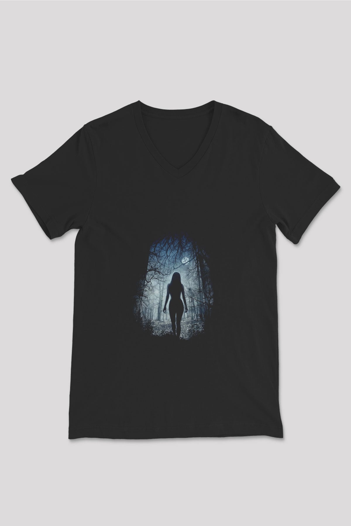 Unisex The Witch Baskılı Siyah V Yaka T-shirt