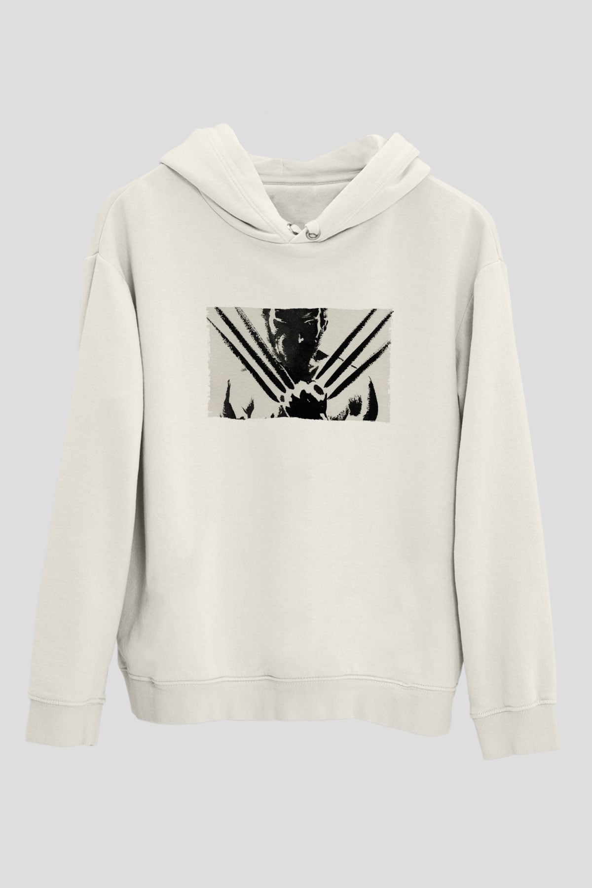 Unisex The Wolverine Baskılı Beyaz Kapüşonlu Sweatshirt