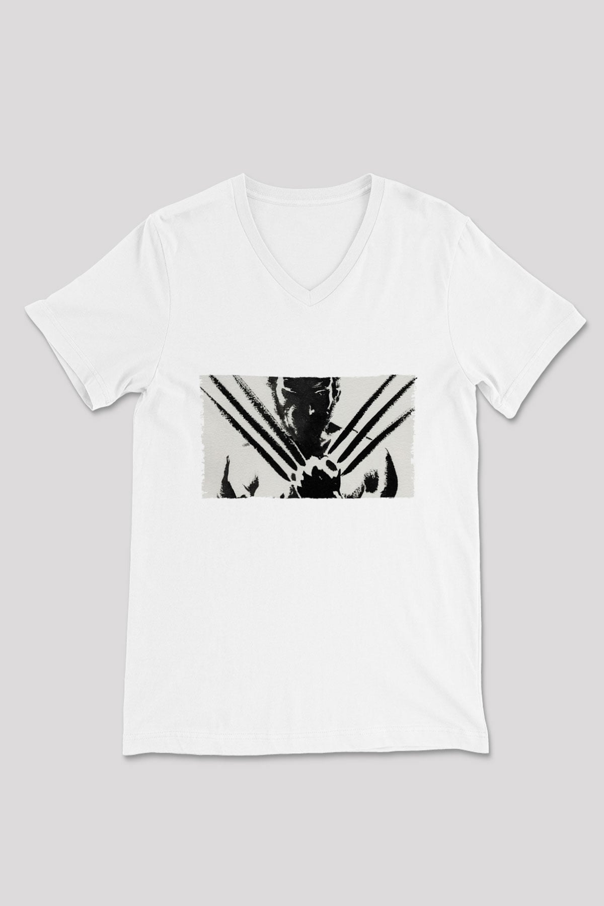 Unisex The Wolverine Baskılı Beyaz V Yaka Tişört