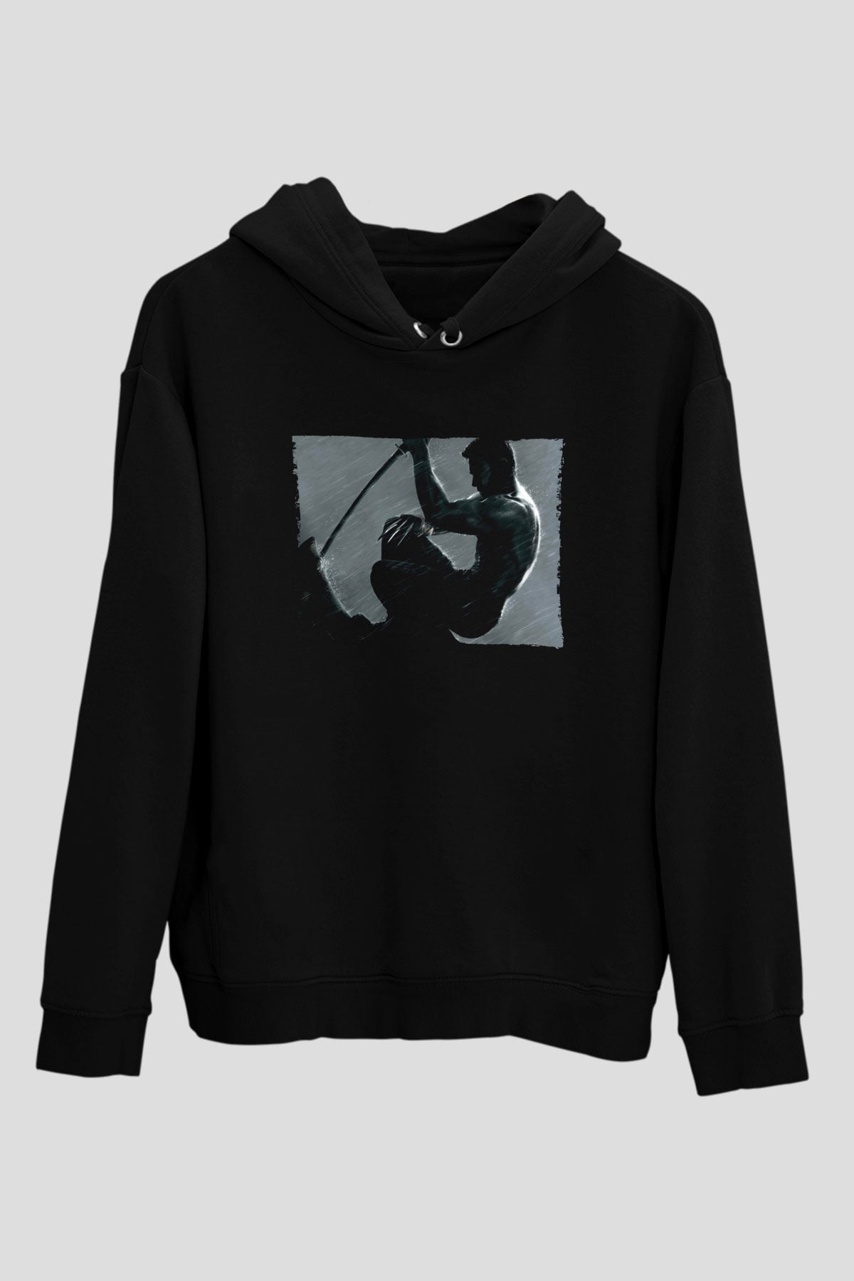 Unisex The Wolverine Baskılı Siyah Kapüşonlu Sweatshirt