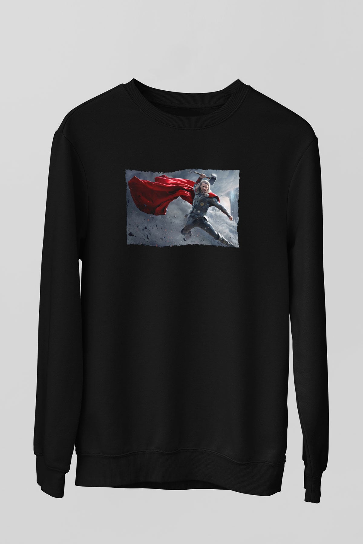 Unisex Thor The Dark World Baskılı Siyah Sweatshirt