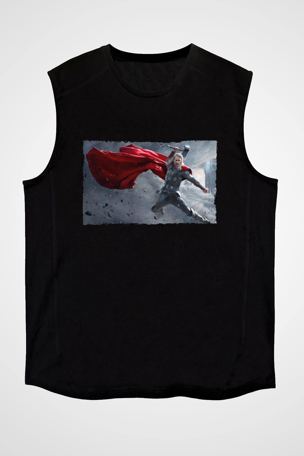 Unisex Thor The Dark World Baskılı Siyah Kolsuz Tshirt