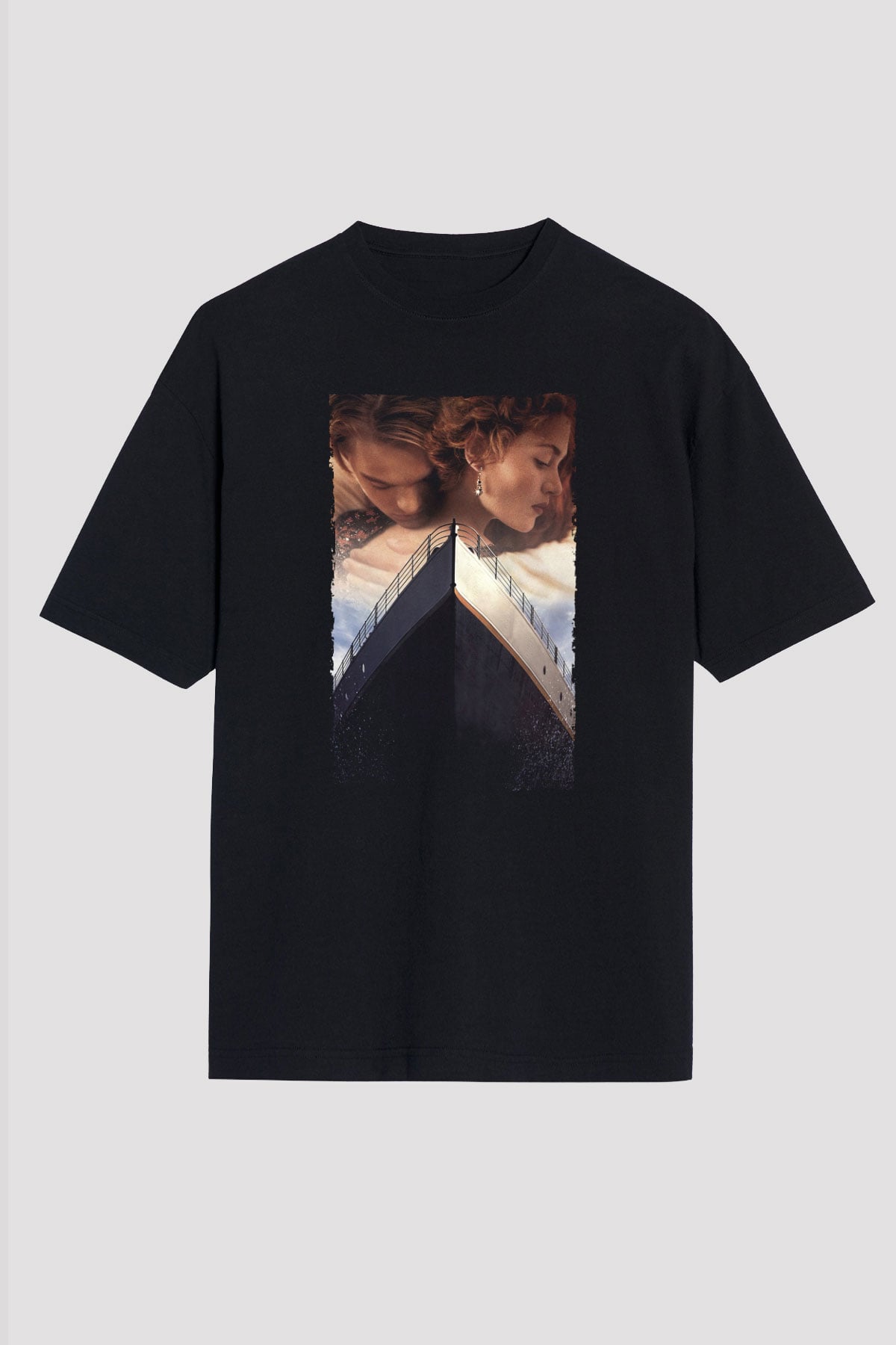 Unisex Titanic Baskılı Siyah Oversize Tshirt