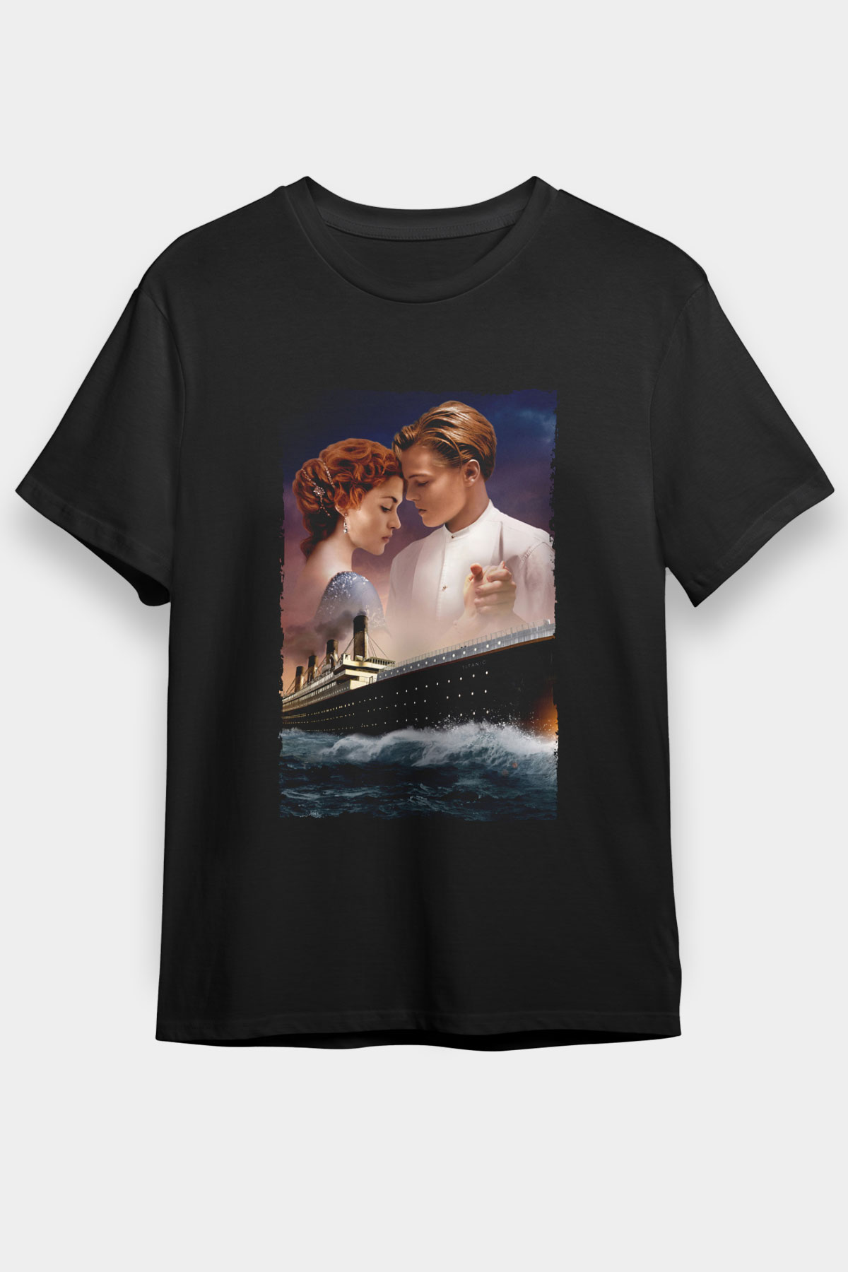 Unisex Titanic Baskılı Siyah T-Shirt