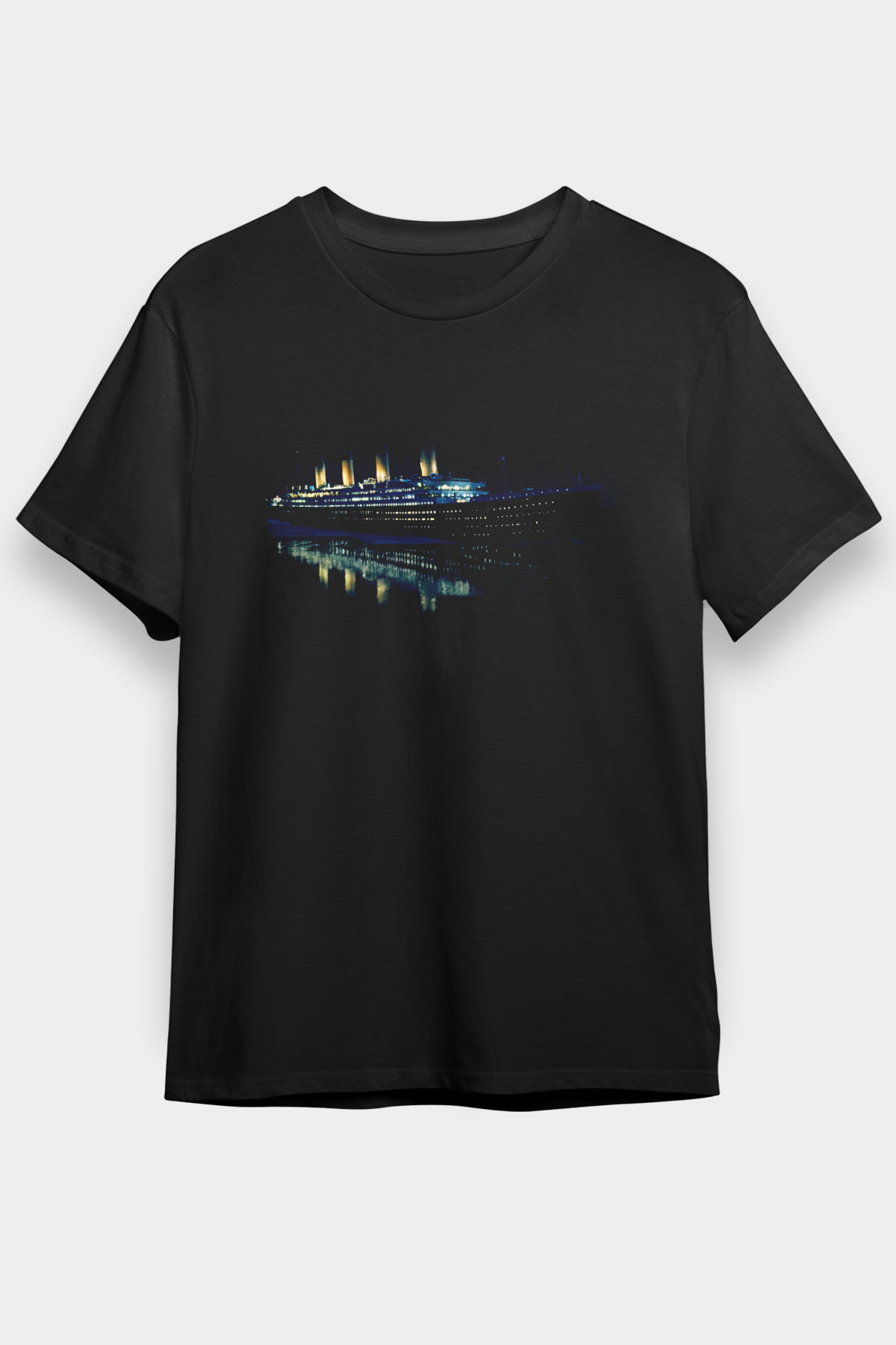 Unisex Titanic Baskılı Siyah Tişört