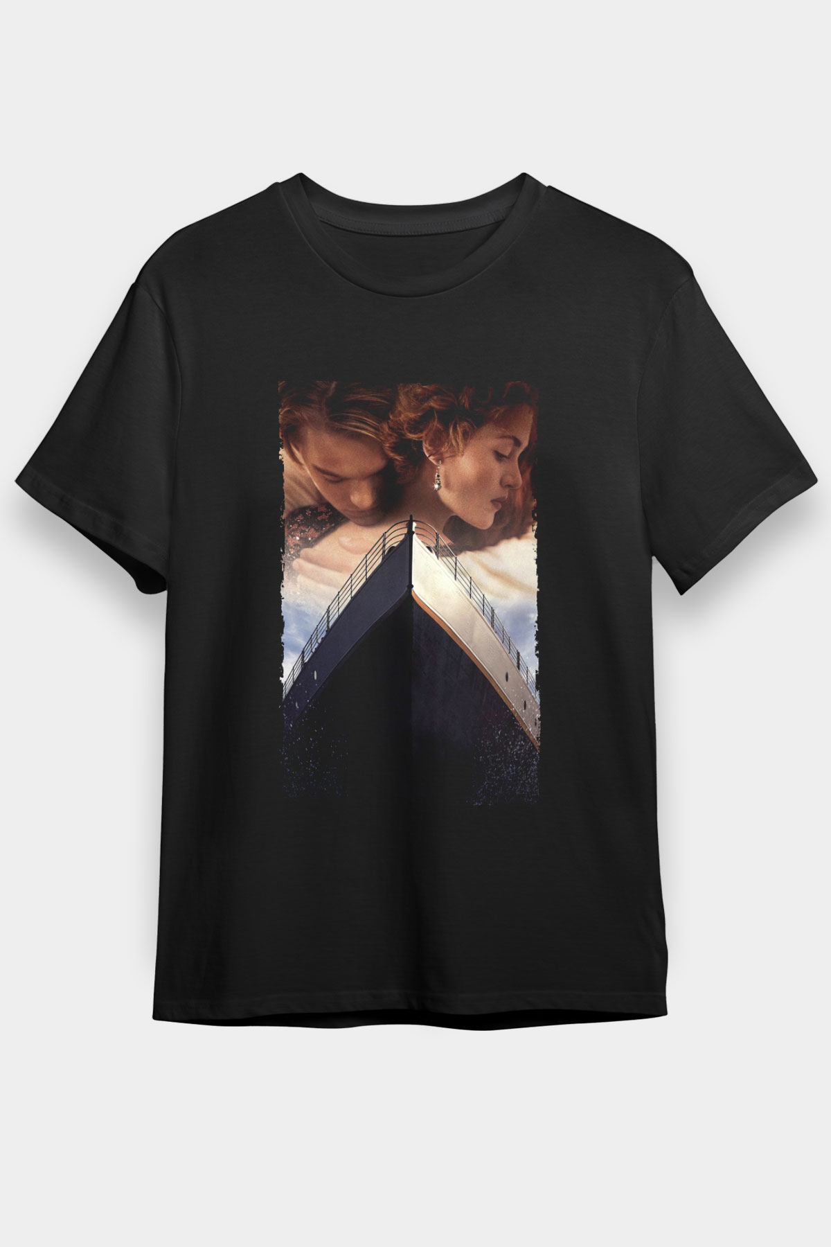Unisex Titanic Baskılı Siyah Tshirt