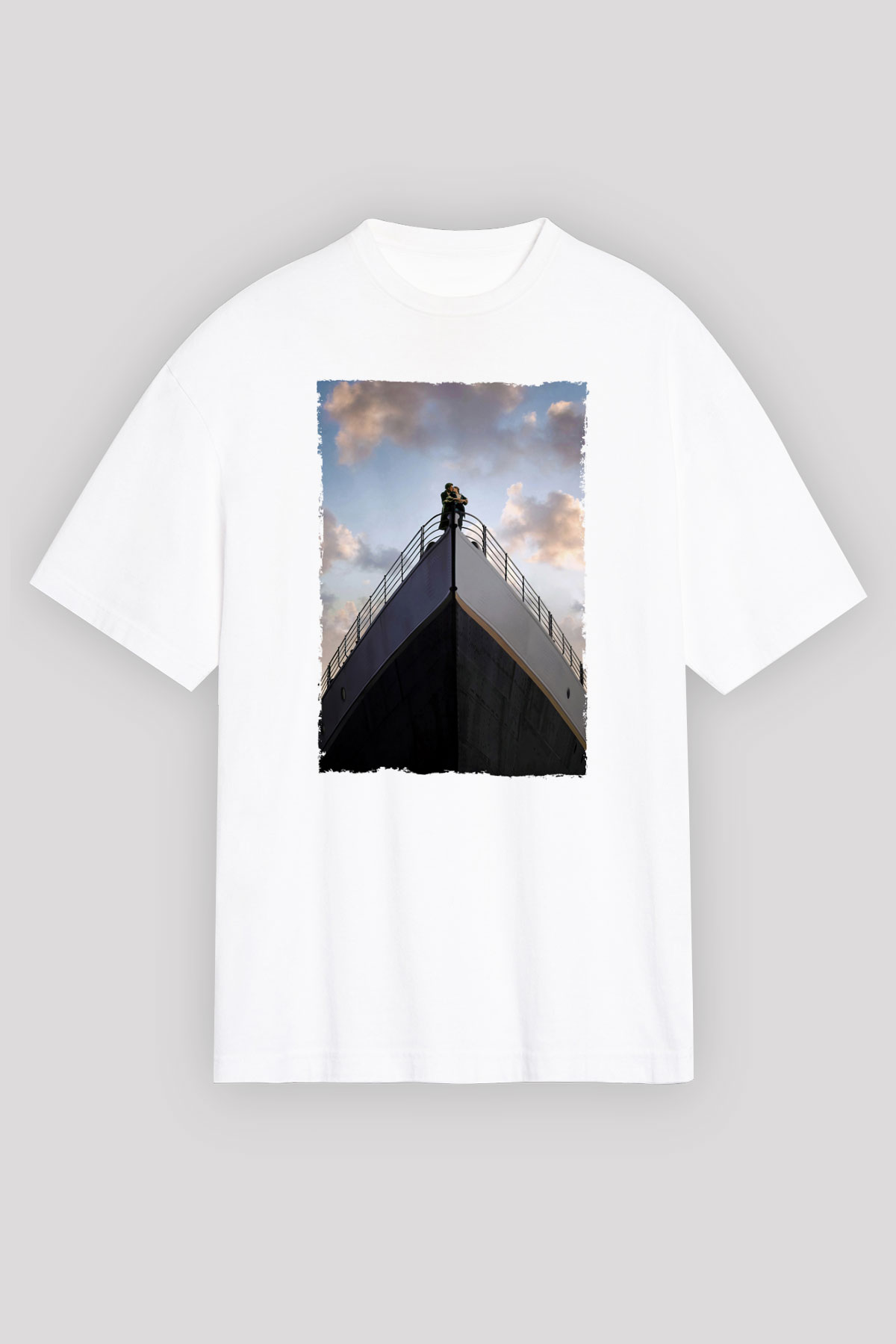 Unisex Titanik Baskılı Beyaz T-shirt