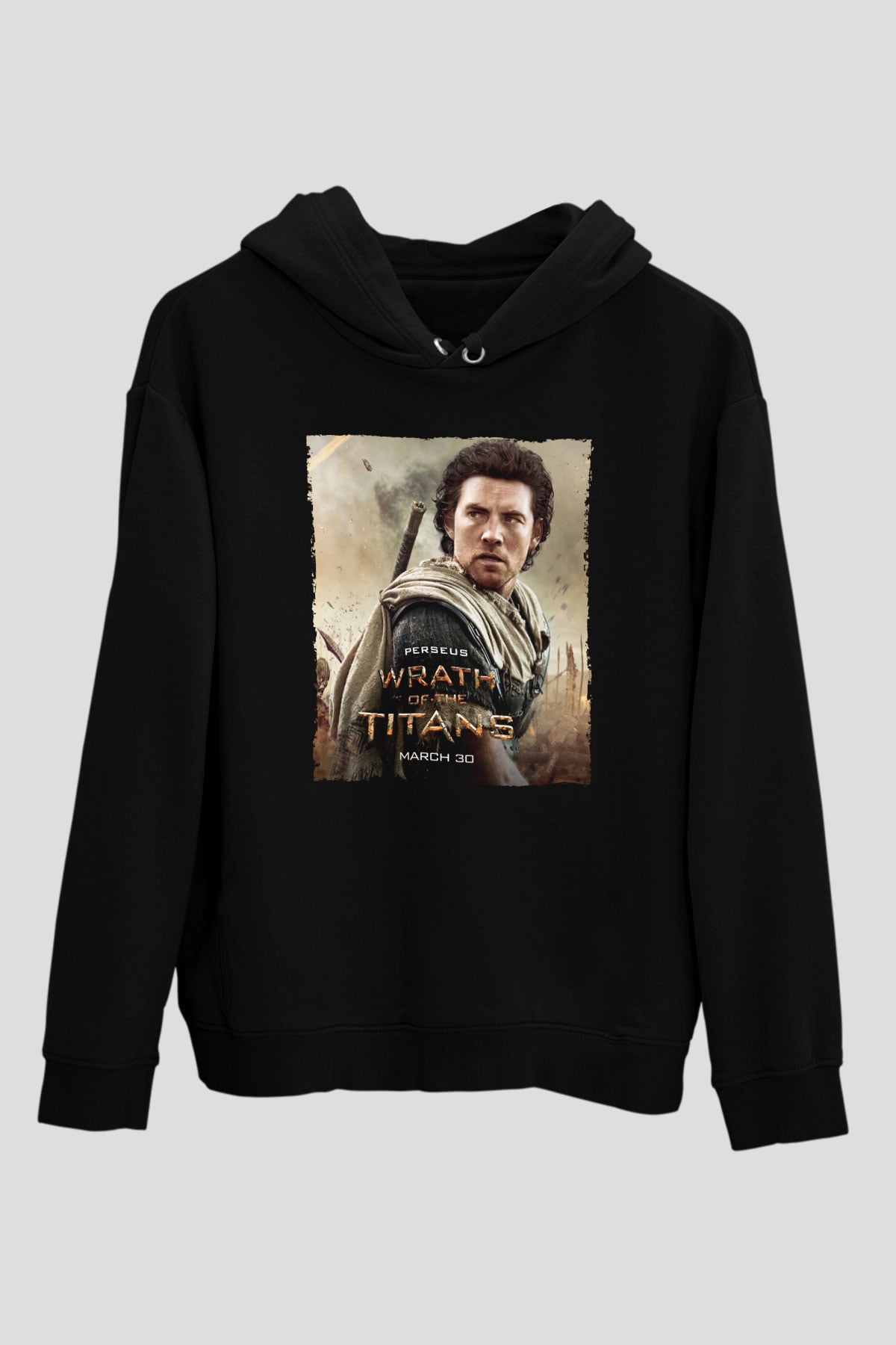 Unisex Titanların Öfkesi (Wrath of the Titans) Baskılı Siyah Kapüşonlu Sweatshirt