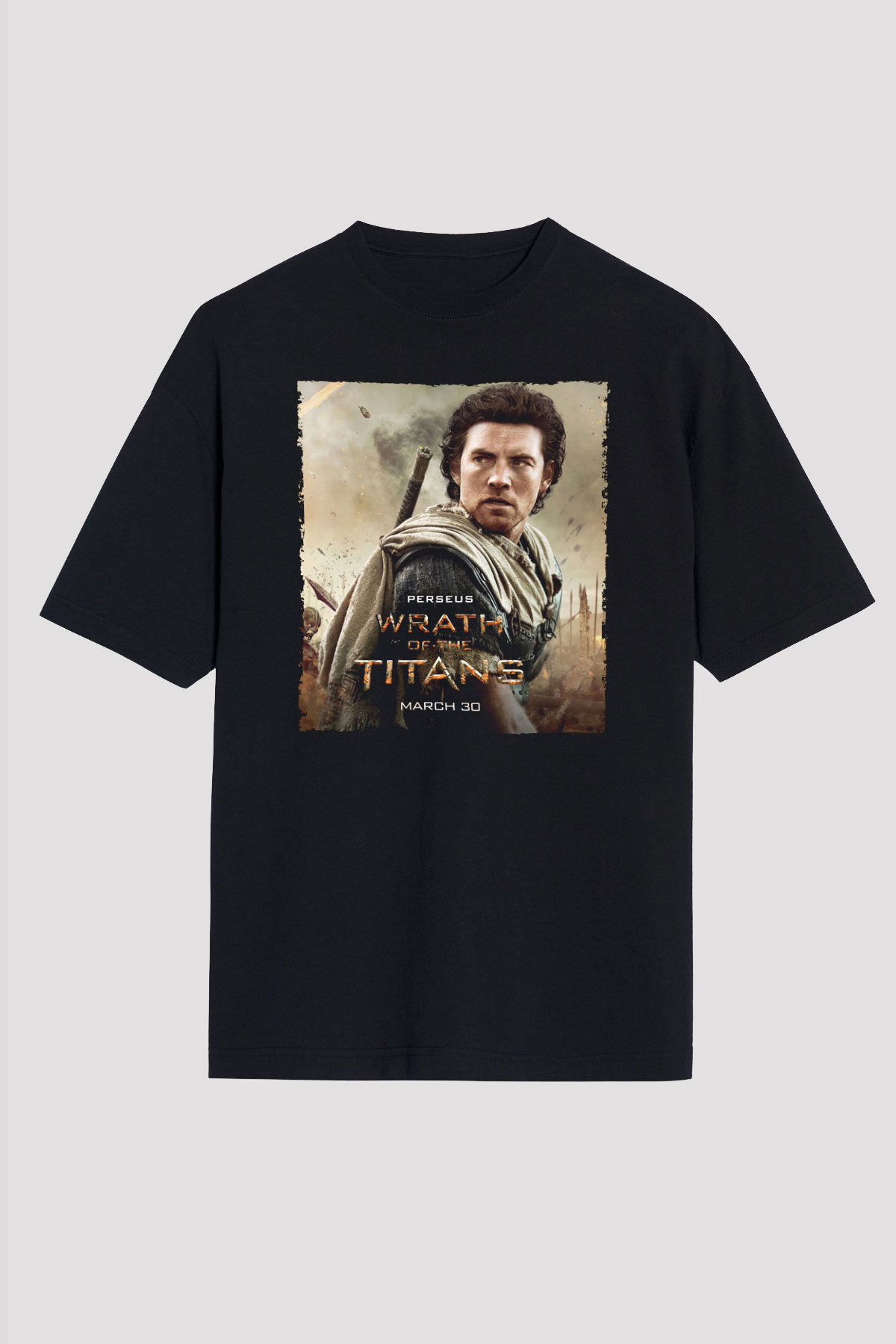Unisex Titanların Öfkesi (Wrath of the Titans) Baskılı Siyah Oversize Tshirt