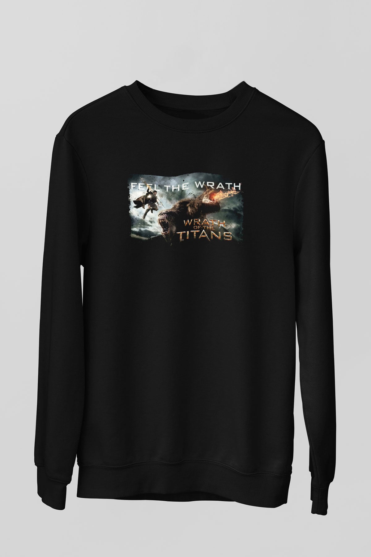 Unisex Titanların Öfkesi (Wrath of the Titans) Baskılı Siyah Sweatshirt