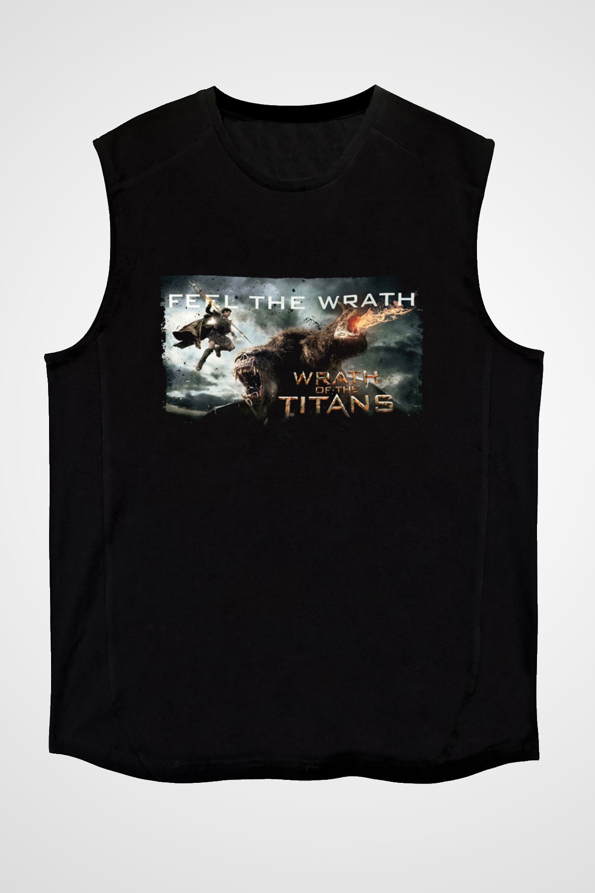 Unisex Titanların Öfkesi (Wrath of the Titans) Baskılı Siyah Kolsuz Tişört