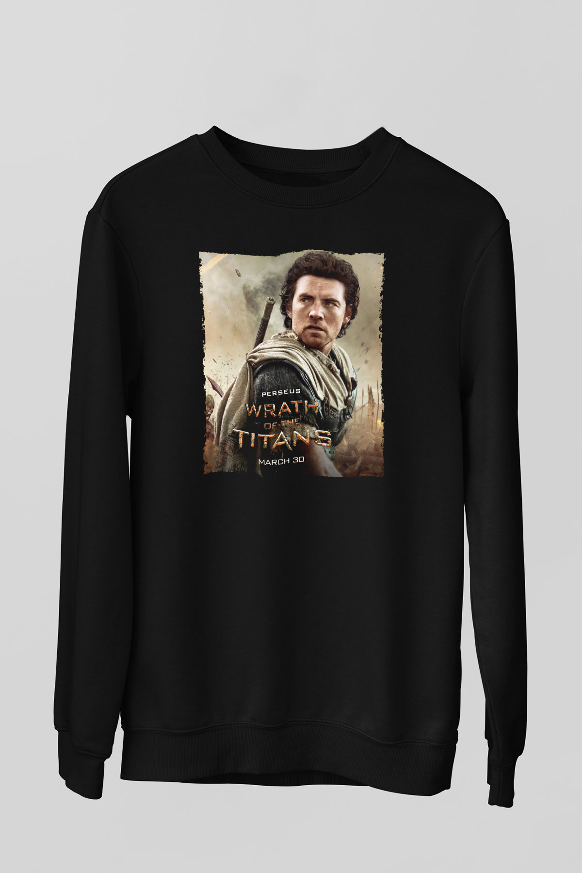 Unisex Titanların Öfkesi (Wrath of the Titans) Baskılı Siyah Sweatshirt