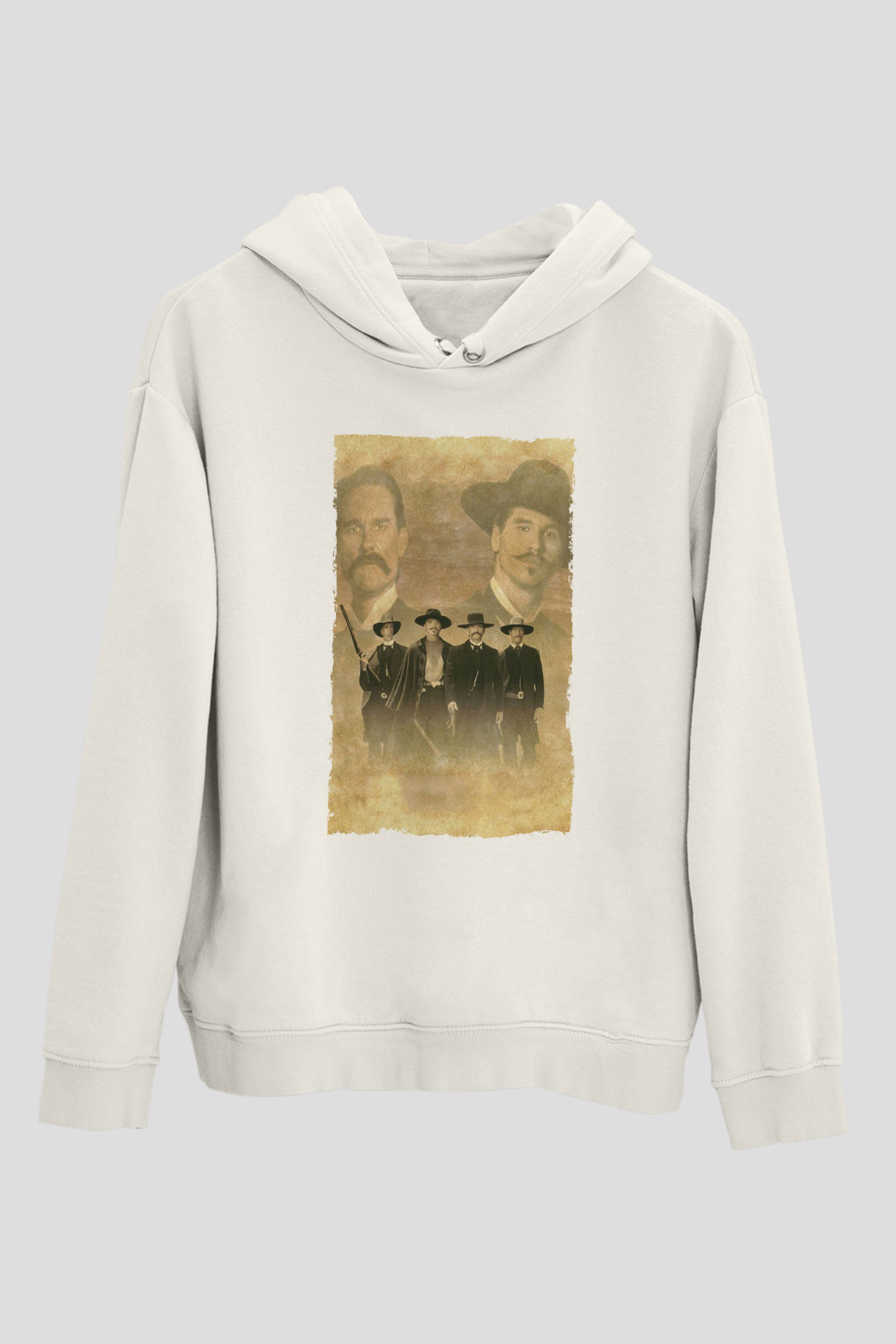 Unisex Tombstone Baskılı Beyaz Kapüşonlu Sweatshirt