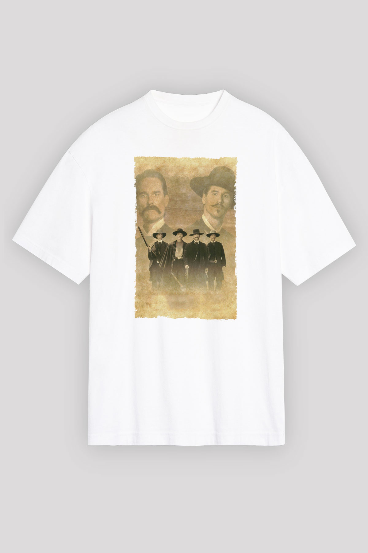 Unisex Tombstone Baskılı Beyaz Oversize Tişört