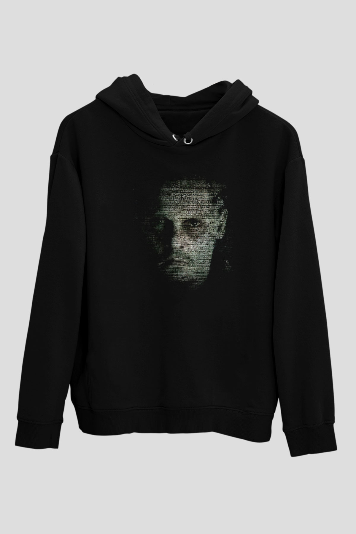 Unisex Transcendence Baskılı Siyah Kapüşonlu Sweatshirt