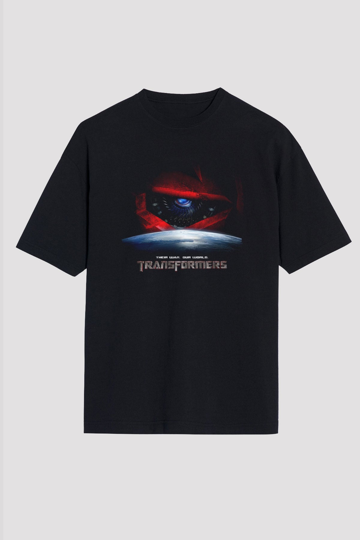 Unisex Transformers 3 Baskılı Siyah Oversize T-shirt