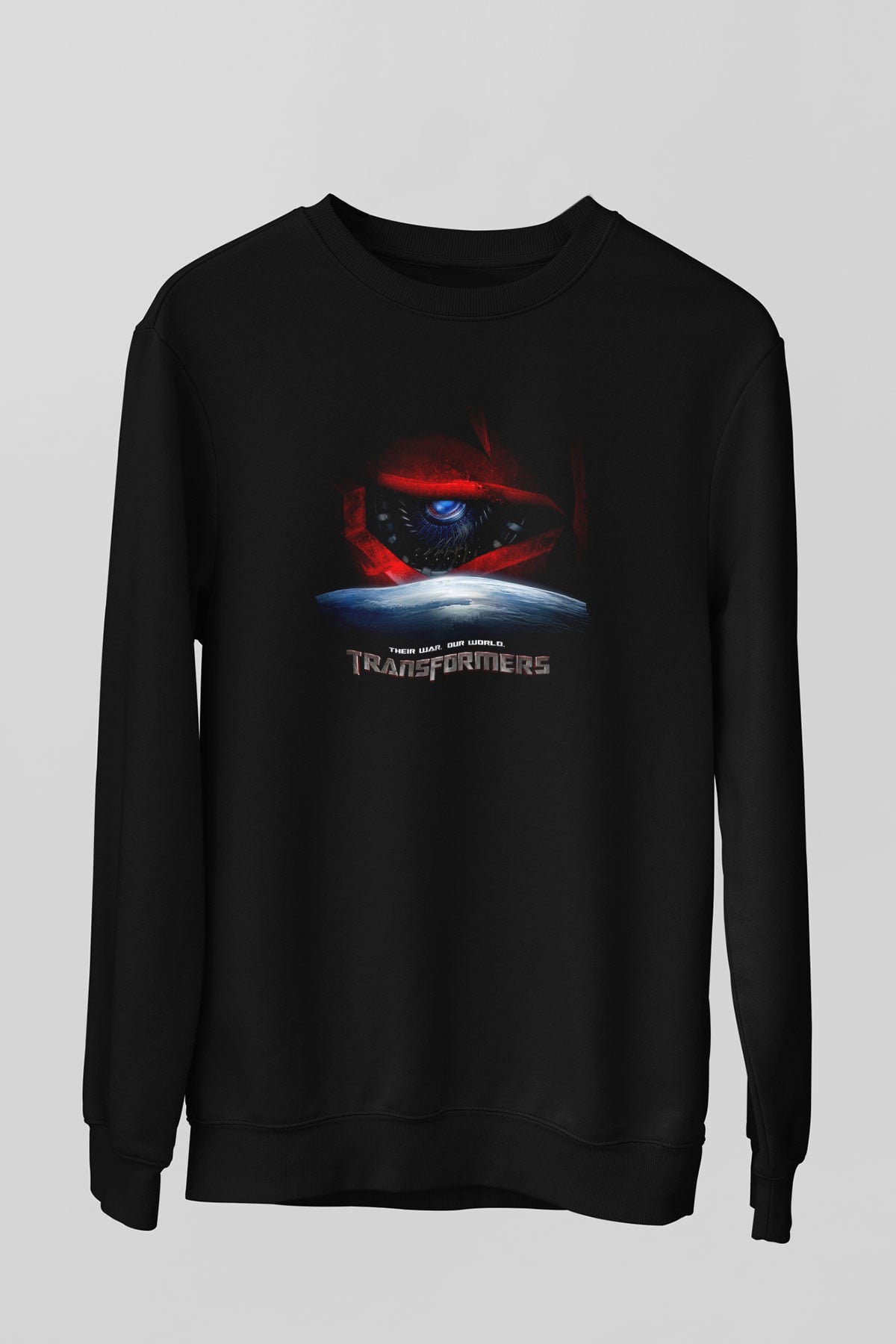 Unisex Transformers 3 Baskılı Siyah Sweatshirt