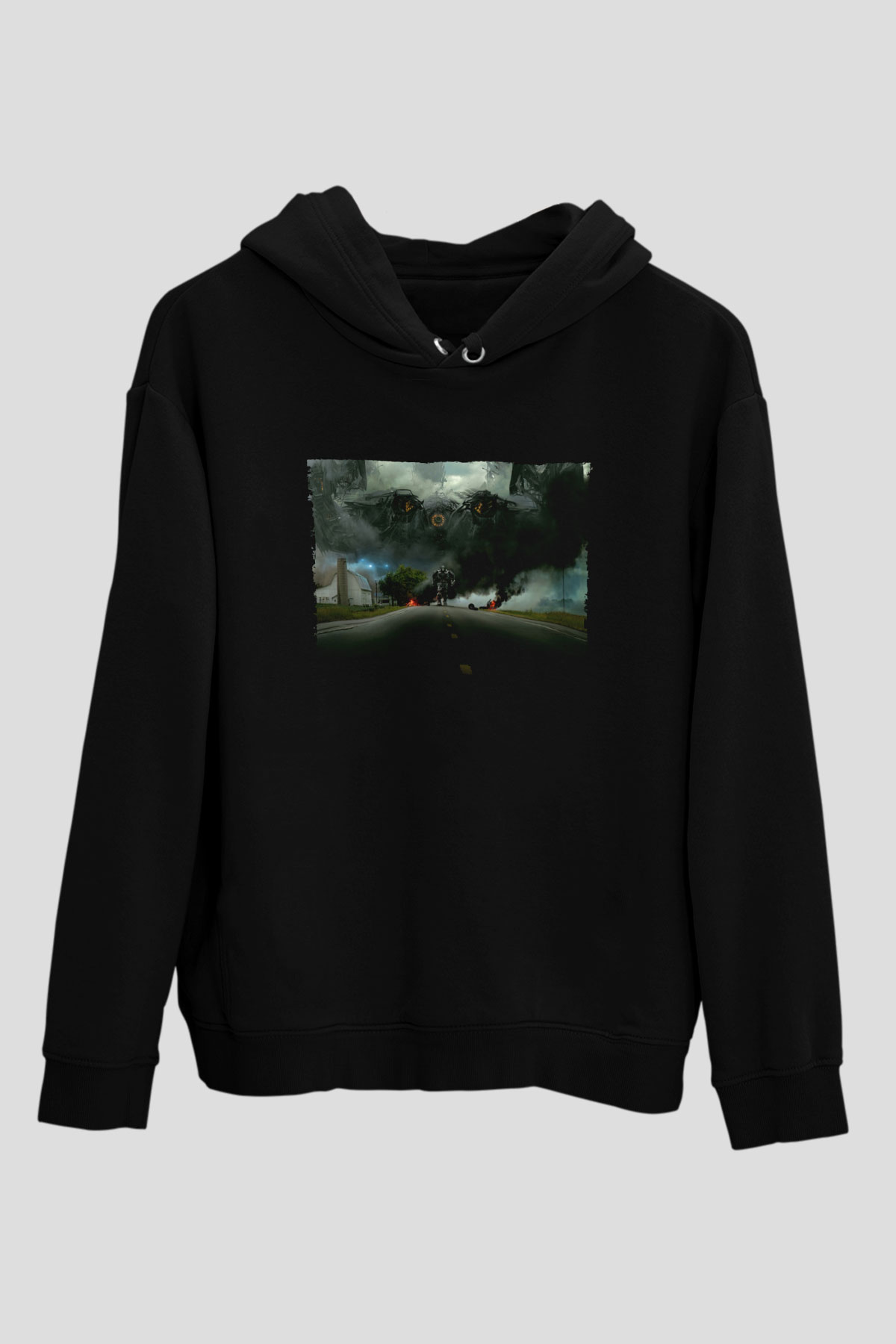 Unisex Transformers 4 Baskılı Siyah Kapüşonlu Sweatshirt
