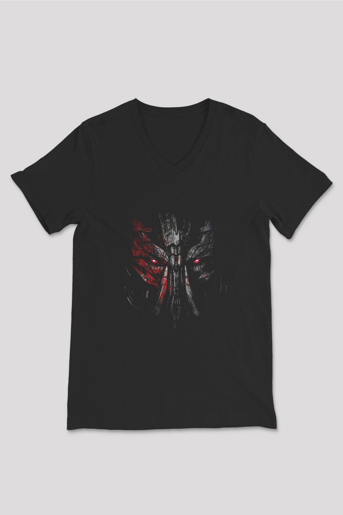 Unisex Transformers 5 (Transformers The Last Knight) Baskılı Siyah V Yaka Tshirt