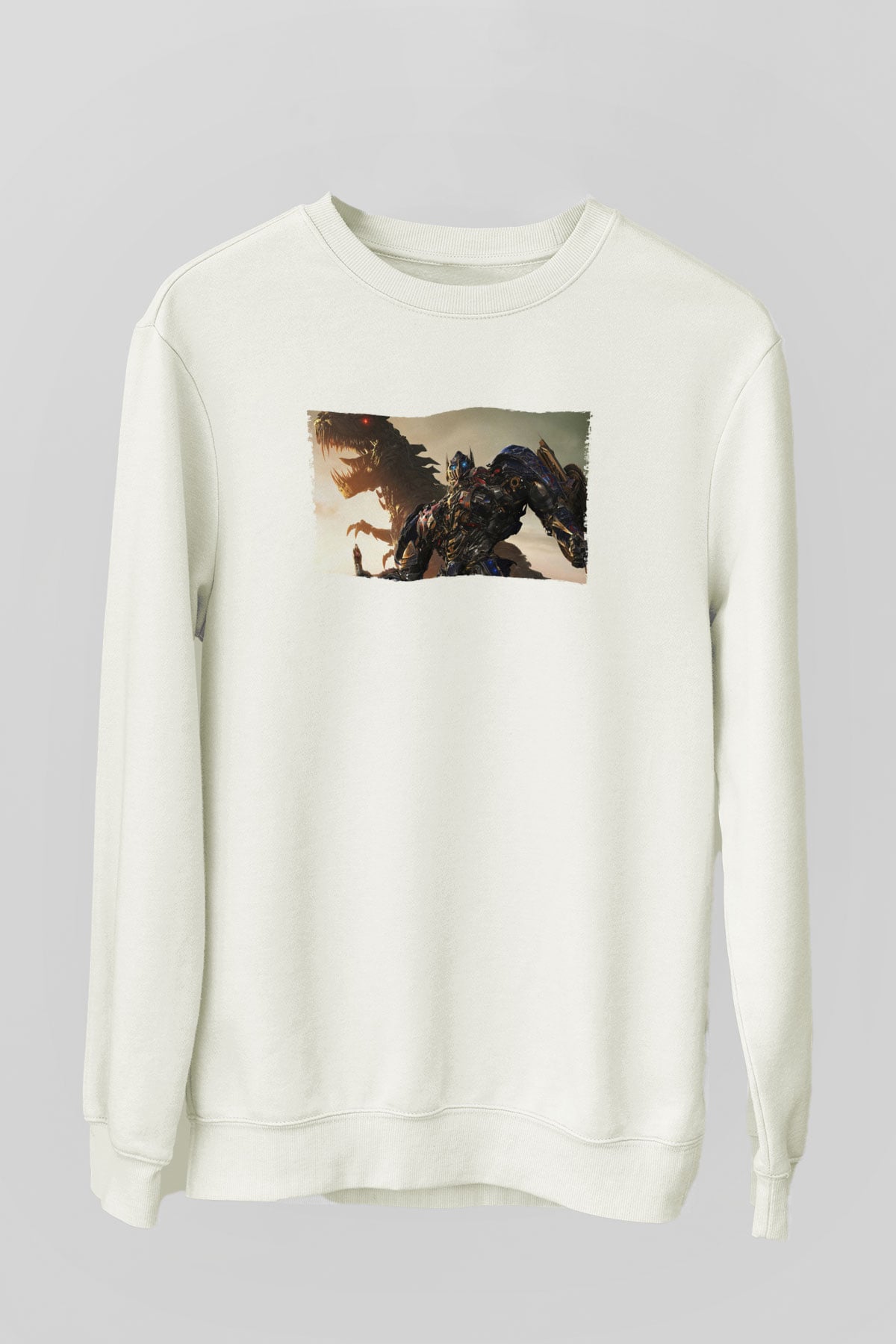 Unisex Transformers Baskılı Beyaz Sweatshirt