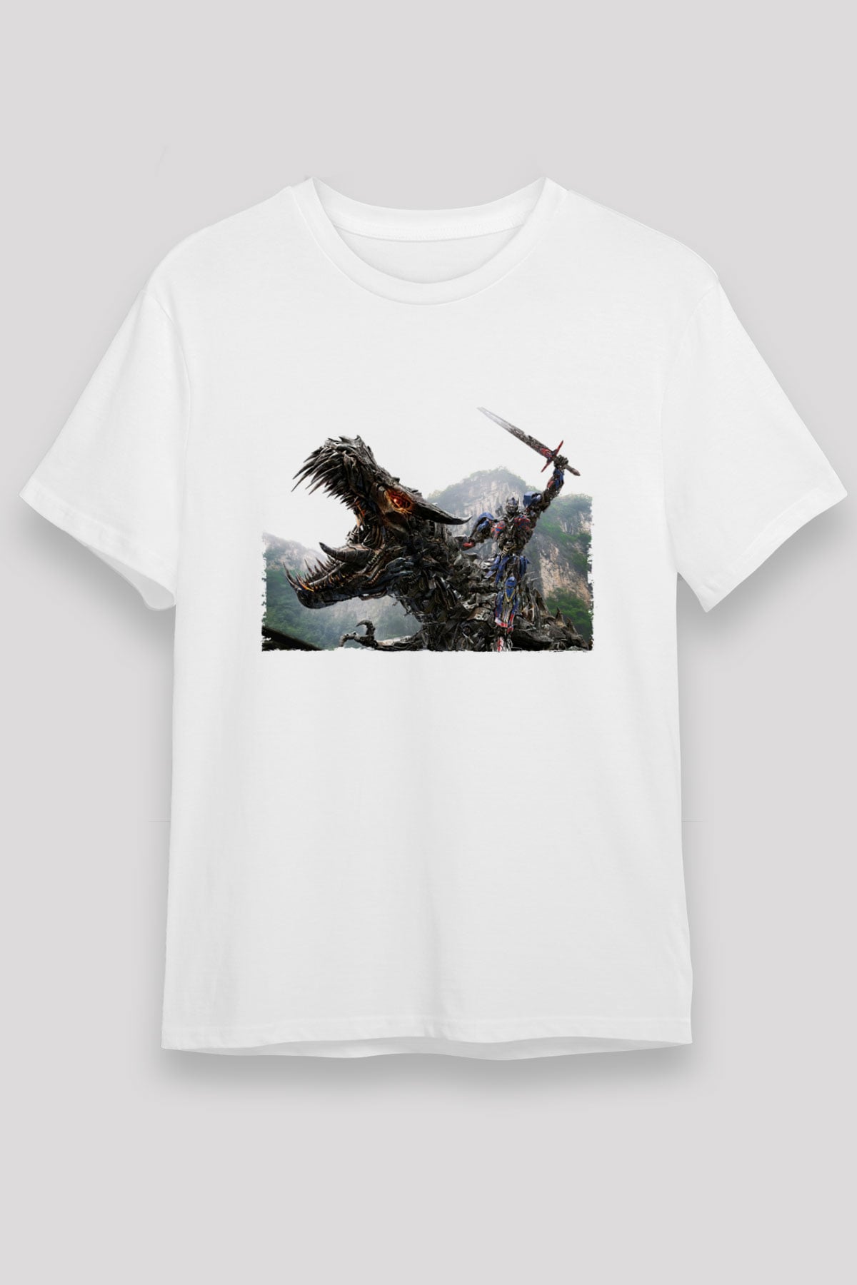 Unisex Transformers Baskılı Beyaz T-shirt
