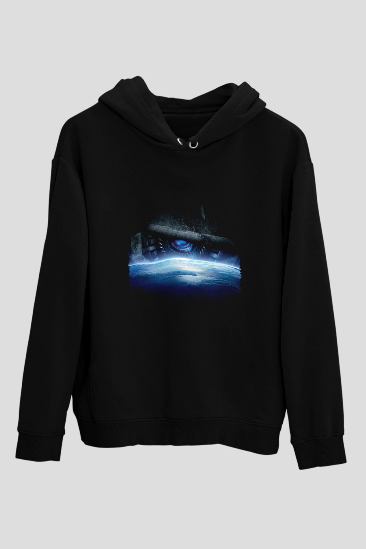 Unisex Transformers Baskılı Siyah Kapüşonlu Sweatshirt