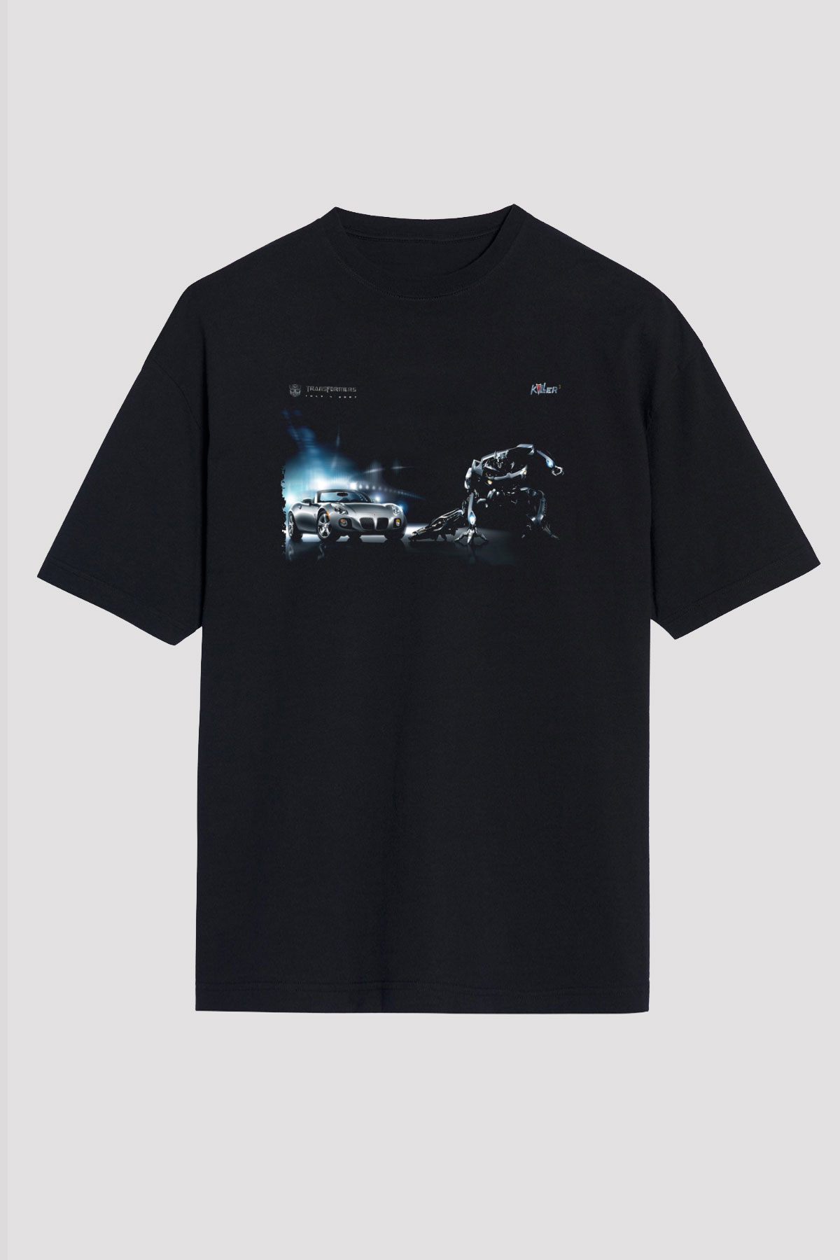 Unisex Transformers Baskılı Siyah Oversize Tshirt