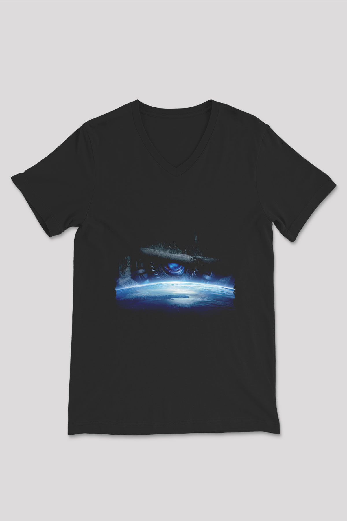 Unisex Transformers Baskılı Siyah V Yaka Tişört