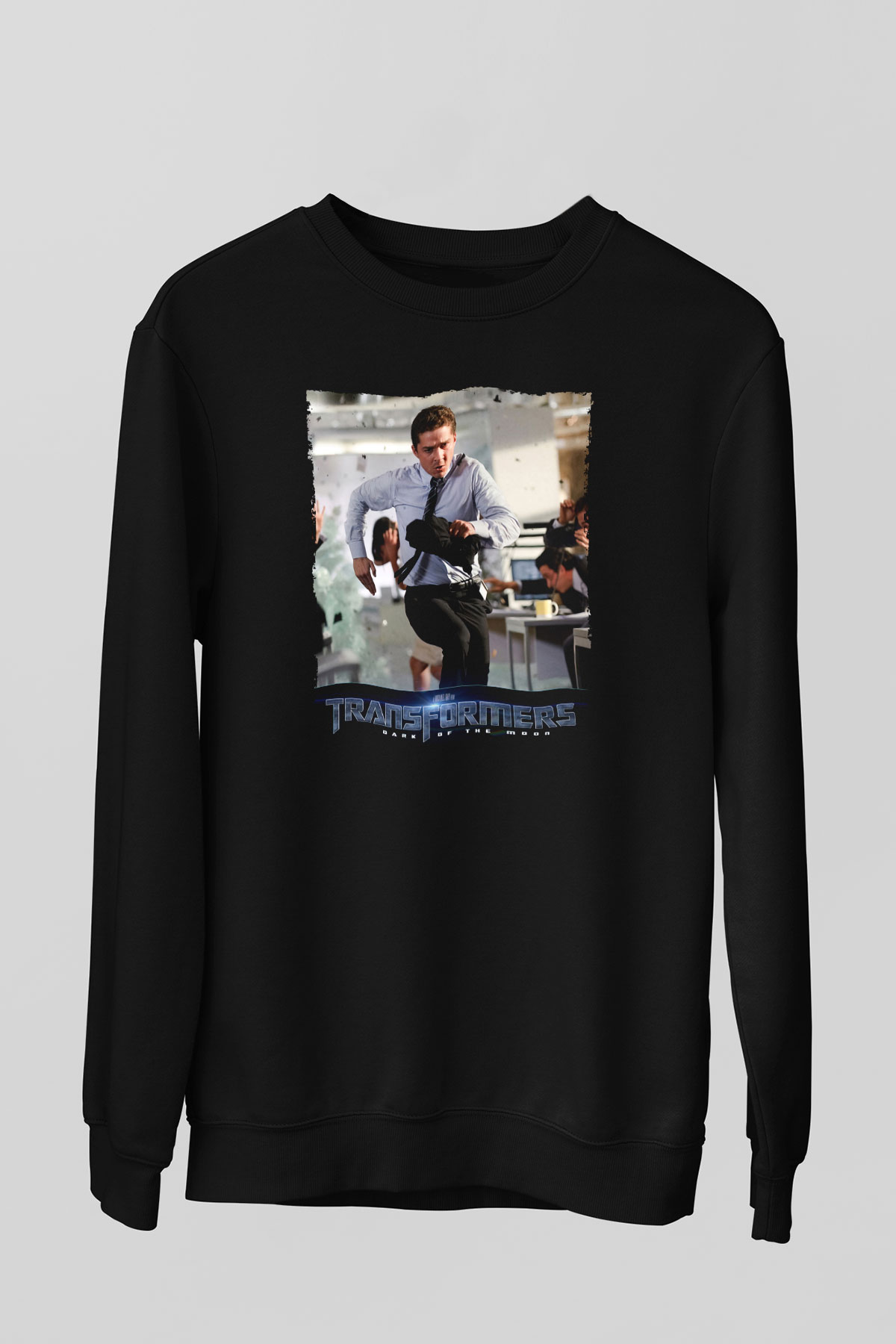 Unisex Transformers Dark of the Moon Baskılı Siyah Sweatshirt