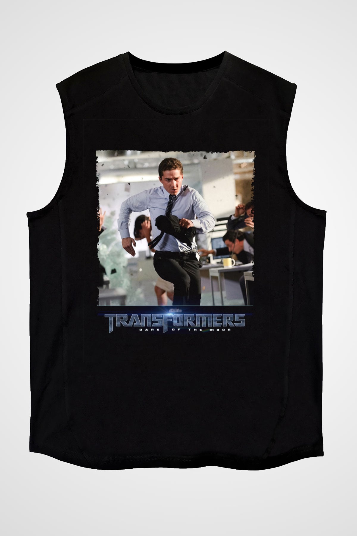 Unisex Transformers Dark of the Moon Baskılı Siyah Kolsuz Tişört